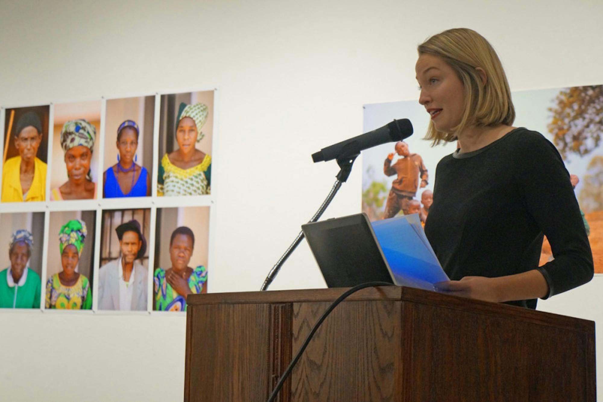 Saint Mary's alumna Malea Schulte '14 delivers presentation Monday evening on her experience in Rwanda working with both victims and perpetrators of the Rwandan genocide.