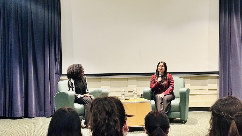 Two alumnae speakers share the stage for keynote event