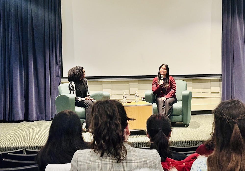 Two alumnae speakers share the stage for keynote event