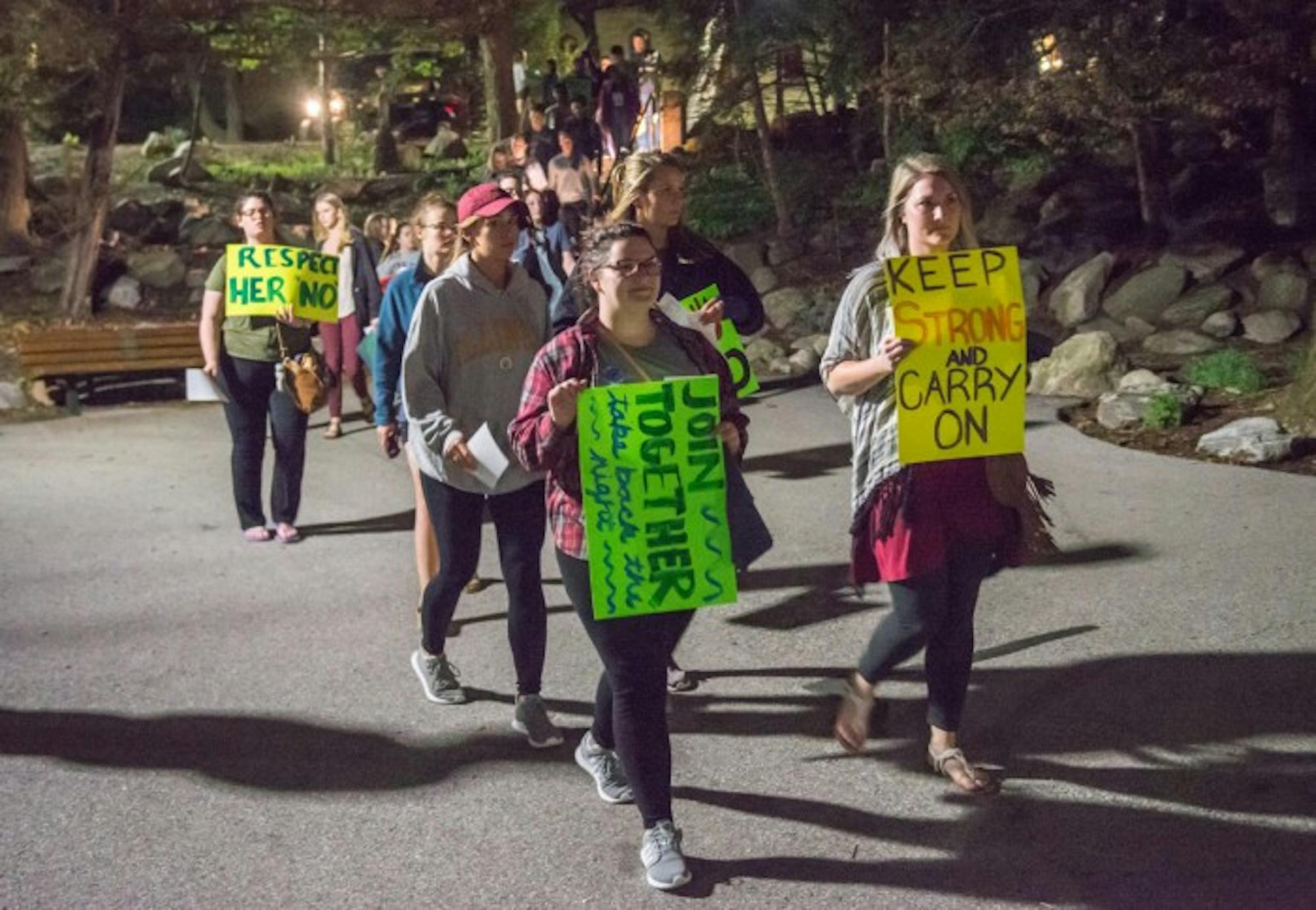 Students from Notre Dame and Saint Mary's complete a march throughout the College and University campuses at the Grotto.
