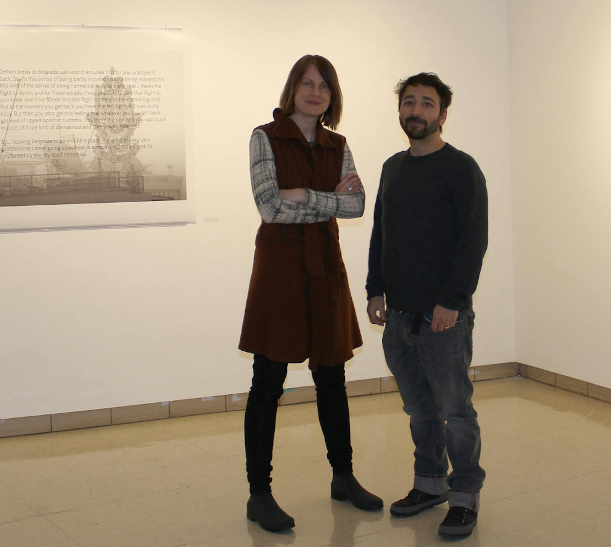Artists Melissa Potter, left, and Mat Rappaport presented two next exhibits to the Saint Mary's community in the Moreau Galleries, titled