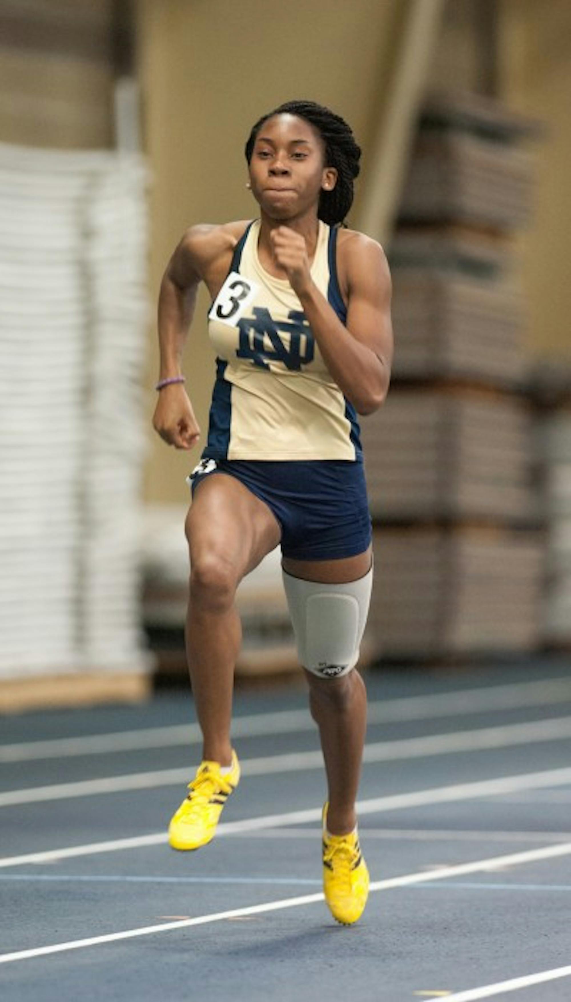 Senior sprinter Margaret Bamgbose competes during the Notre Dame Invitational at Loftus Sports Center on Jan. 25, 2014.