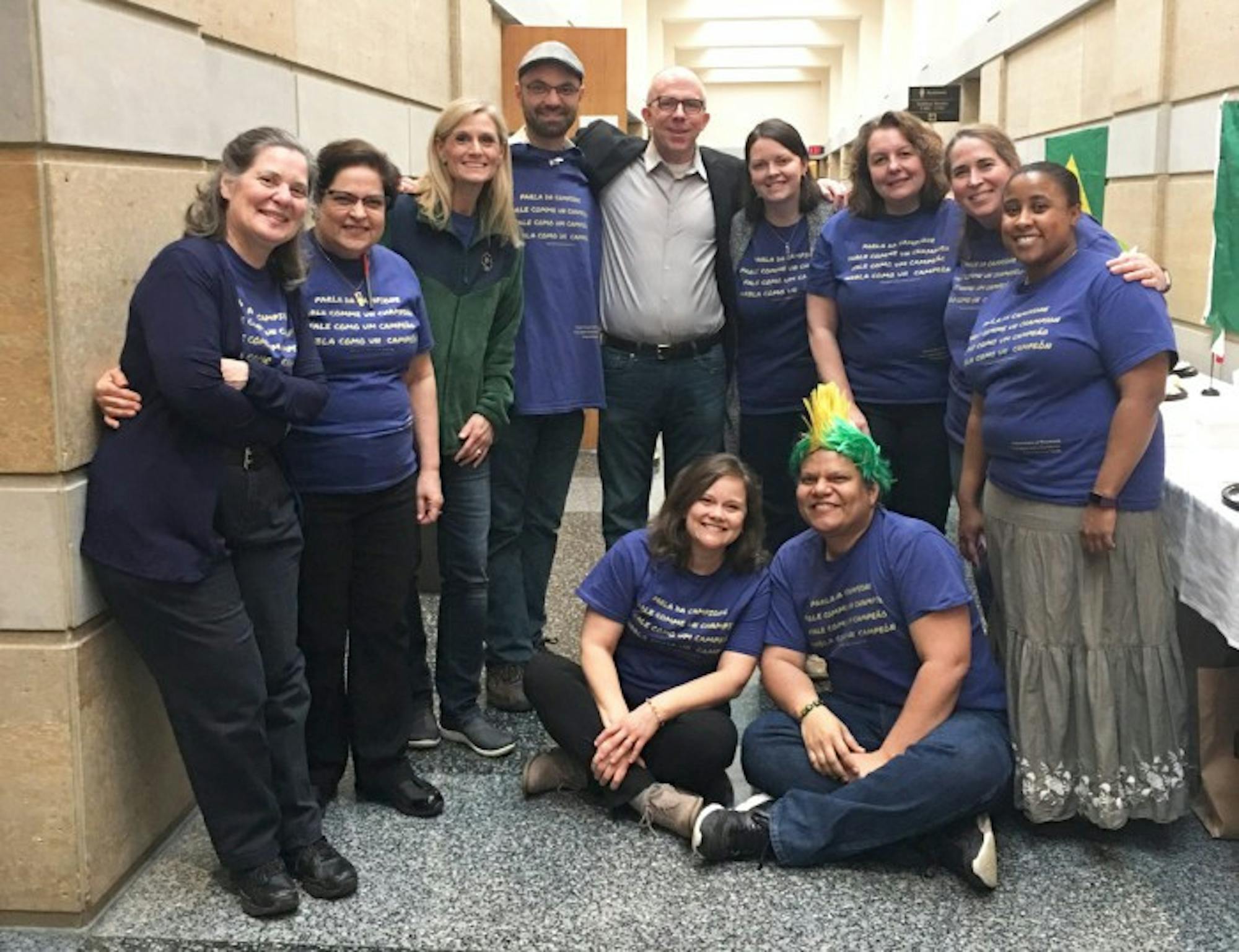 Faculty pose in t-shirts commemorating the first-ever Romance Language Week, which is designed to promote the study of French, Spanish, Italian and Portuguese through a variety of events.