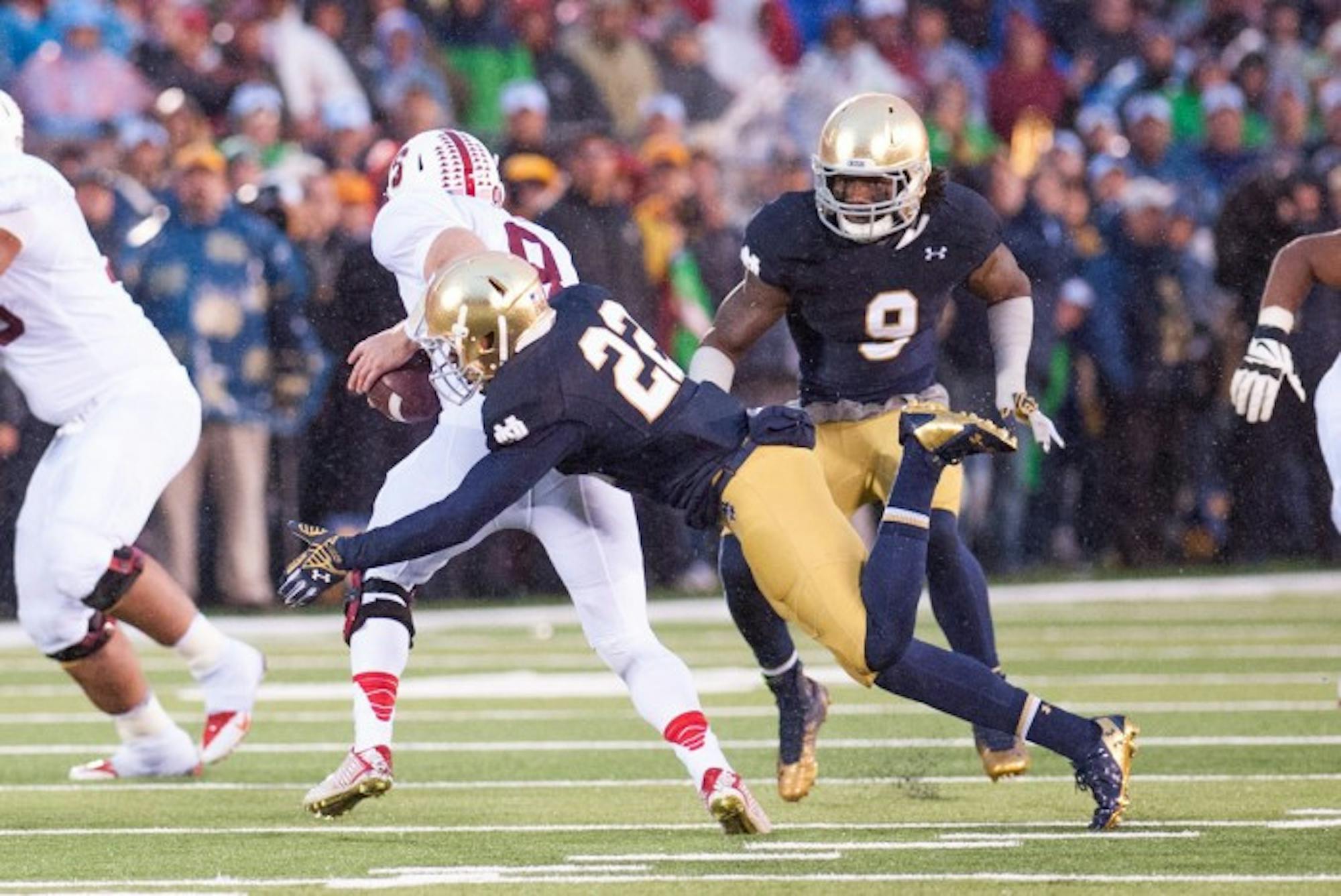 crop 2, 20141004, 2014-2015, 20141004, Football, Kevin Song, Notre Dame Stadium, Schumate, Smith, vs Stanford