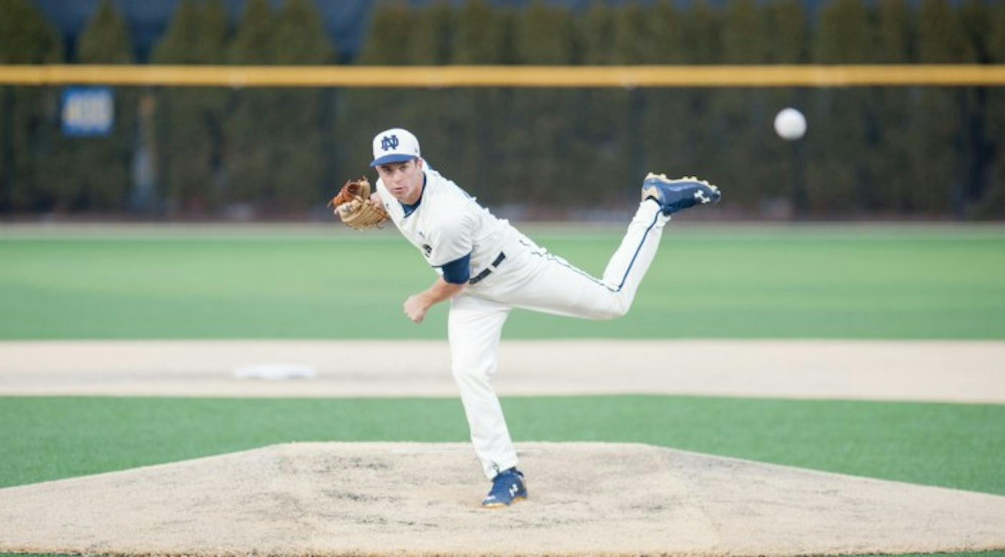 Sophomore left-hander Scott Tully delivers a pitch during Notre Dame’s 8-3 win over Central Michigan on March 18.