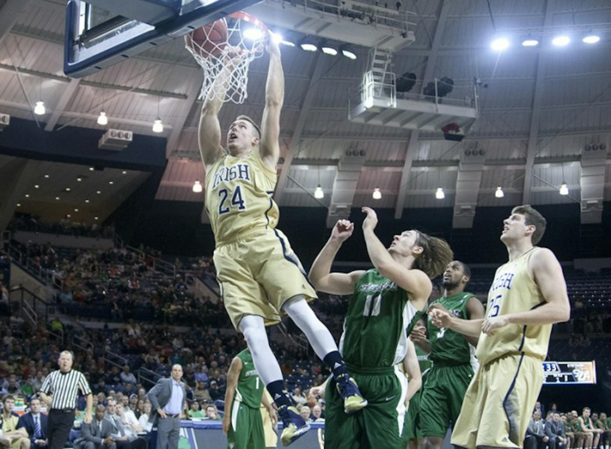 Irish junior forward Pat Connaughton dunks during Notre Dame's 80-49 exhibition win over Stetson on Nov. 10.