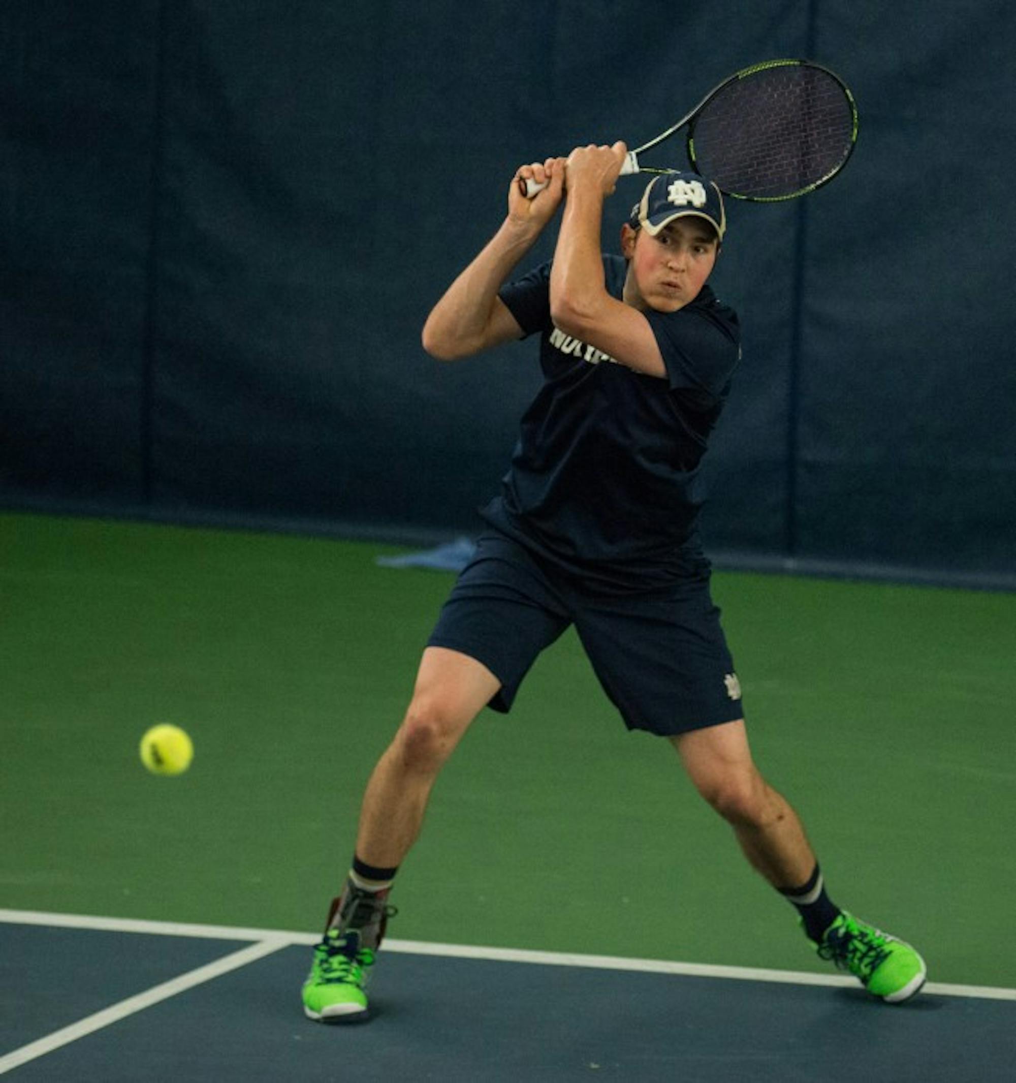 Irish junior Eric Schnurrenberger returns a volley during Notre Dame's 4-3 win over Oklahoma State on Jan. 24.