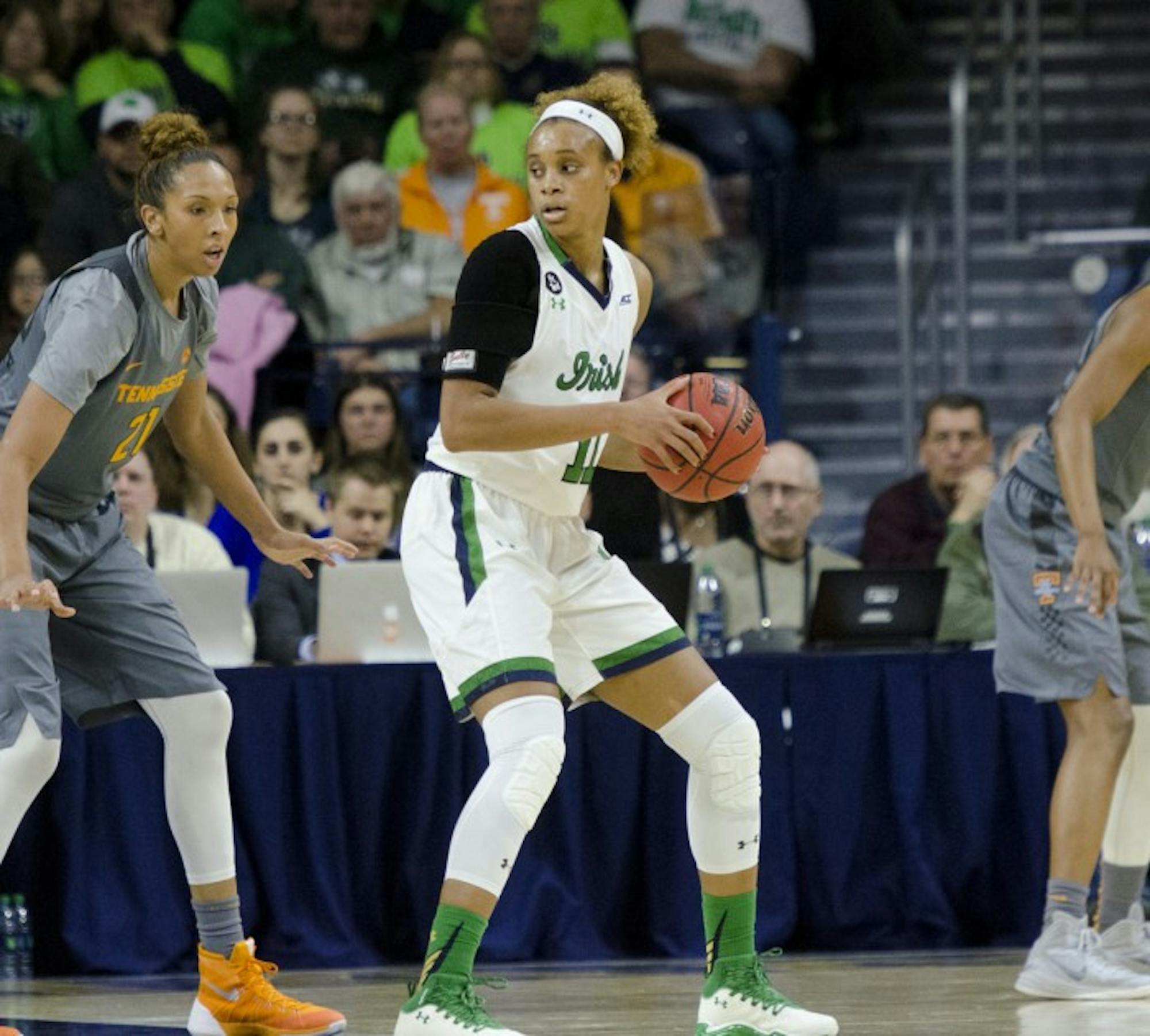 Irish sophomore forward Brianna Turner looks toward te basket during a 79-66 victory over Tennessee on Jan. 18 at Purcell Pavilion. Turner had 14 points, nine rebounds and 5 blocks in the game.