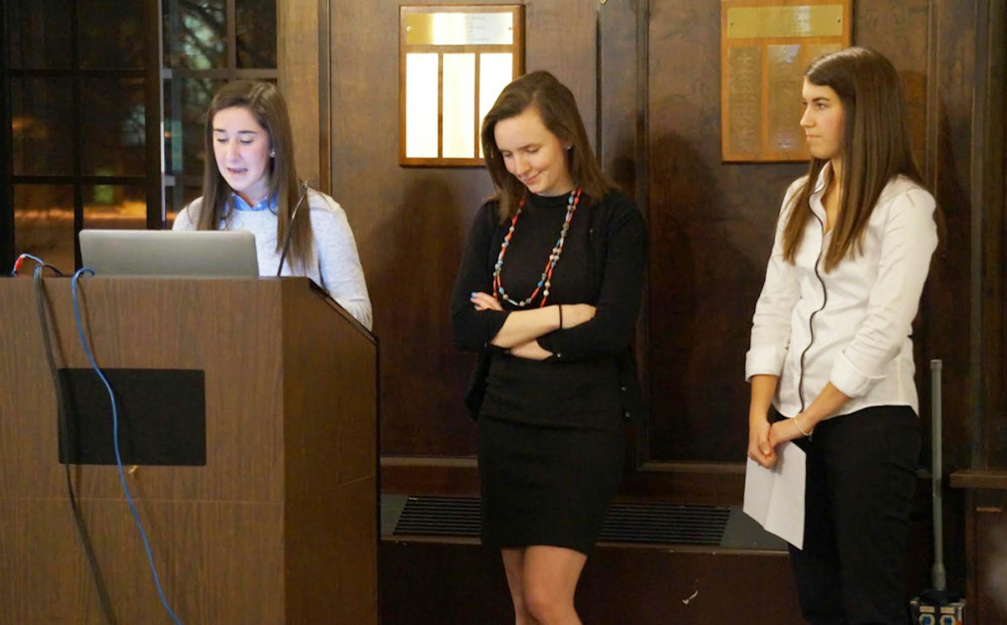 Nursing students Kelly Wilson, Julia Brehl and Janice Heffernan present on their experiences abroad providing medical assistance to people in need.