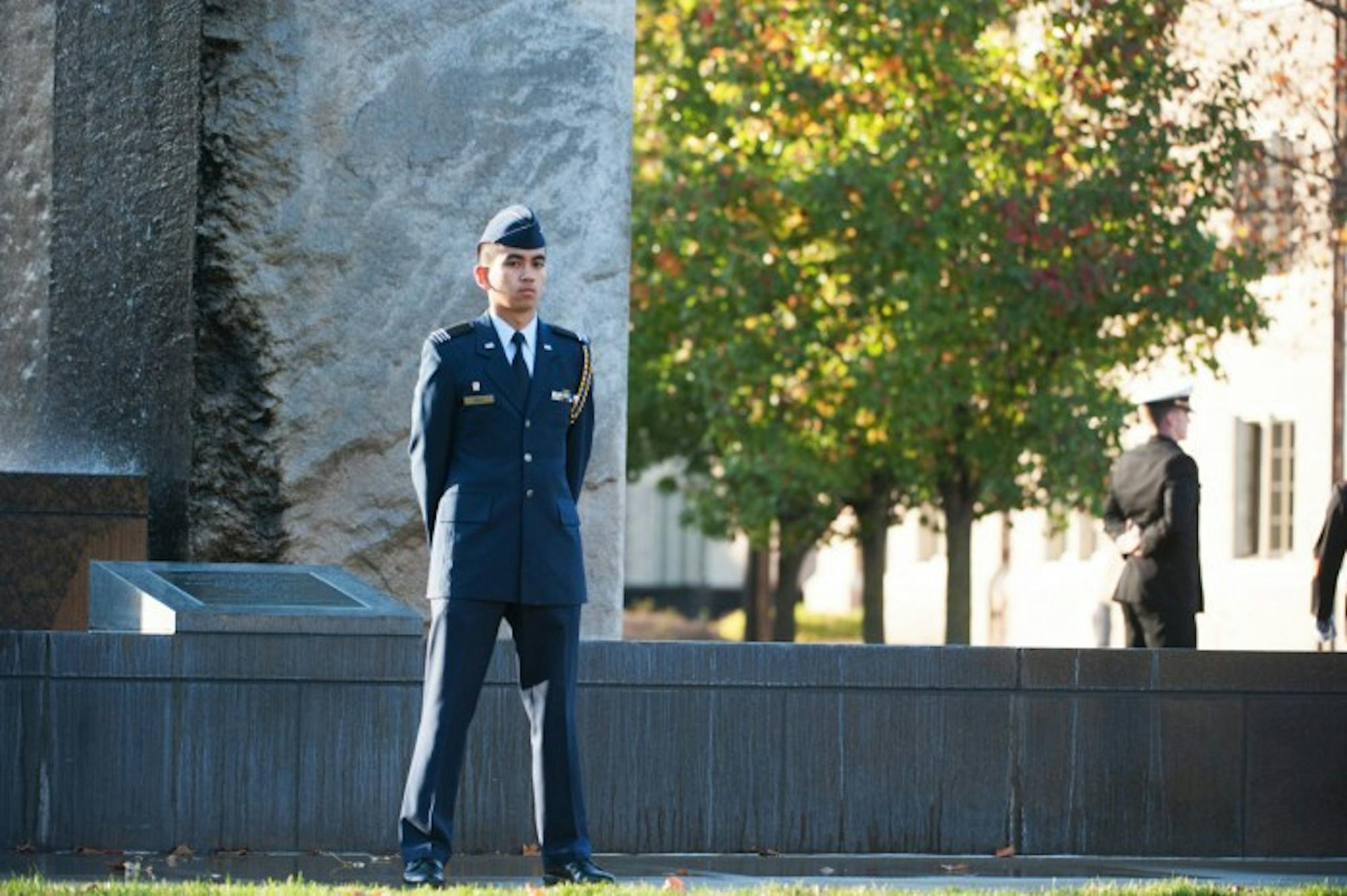 In observance of Veteran’s Day, the Notre Dame ROTC units stood vigil for 24 hours at the Clarke Memorial Fountain, known popularly as “Stonehenge,” to honor the men and women who have served.