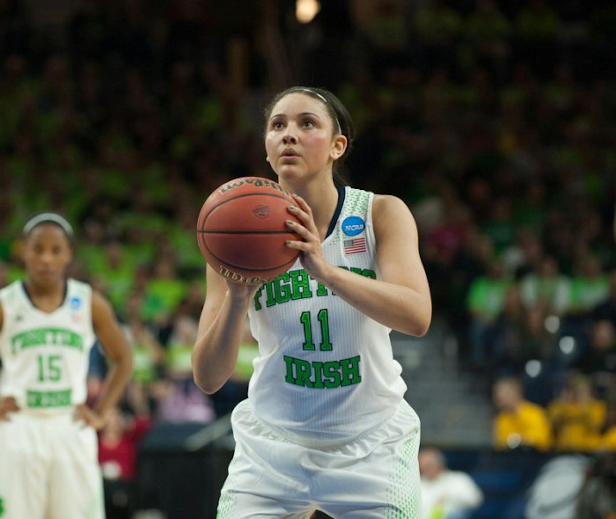 Irish senior forward Natalie Achonwa shoots a free throw during Notre Dame’s 88-69 win over Baylor on Monday.