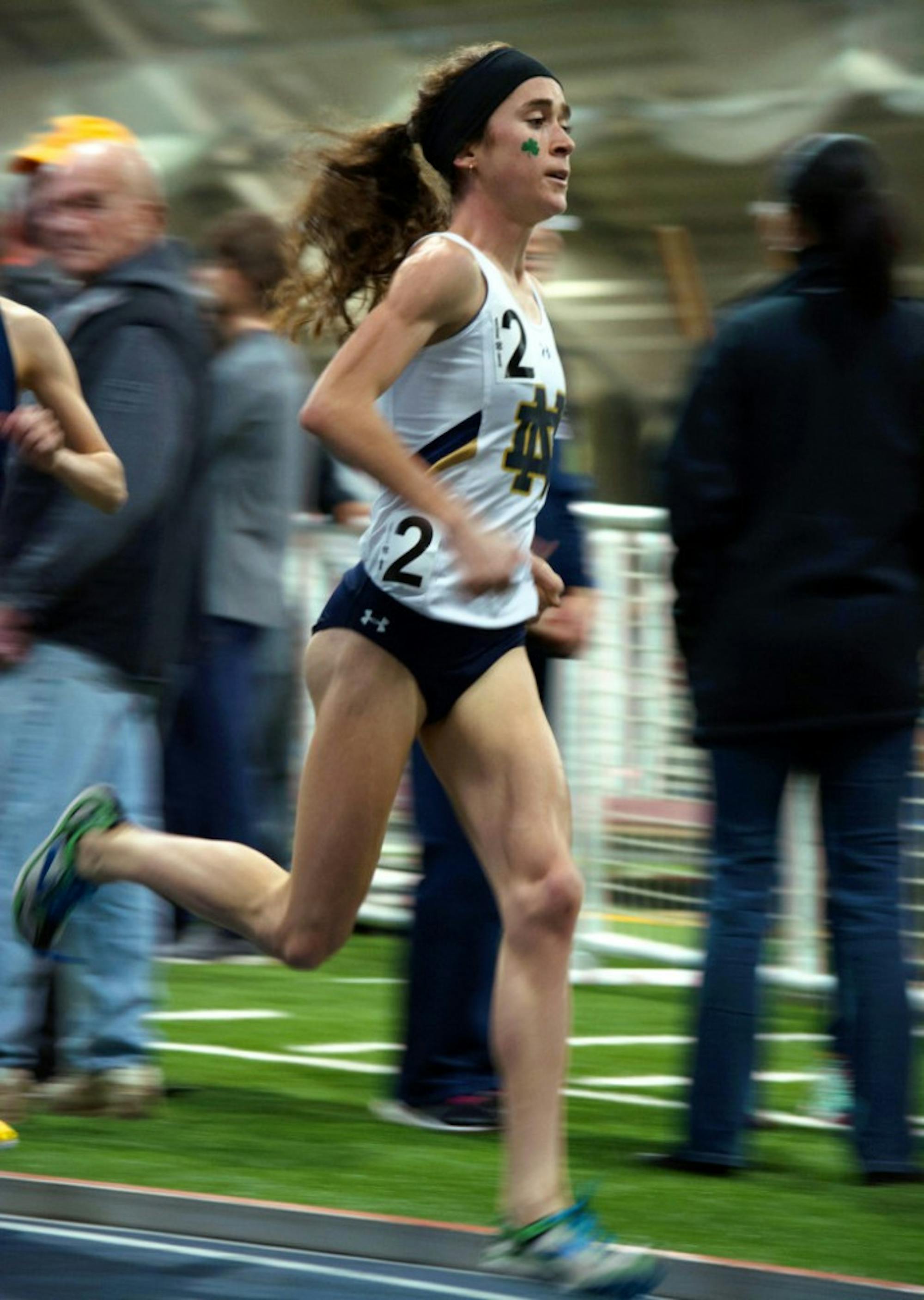Molly Seidel leads the pack during the 3,000-meter run at the Meyo Invitational on Feb. 6 at Loftus Sports Complex. Seidel is a four-time national champion, with the opportunity to add to that total at the NCAA outdoor championships in Eugene, Oregon, on June 8-11.