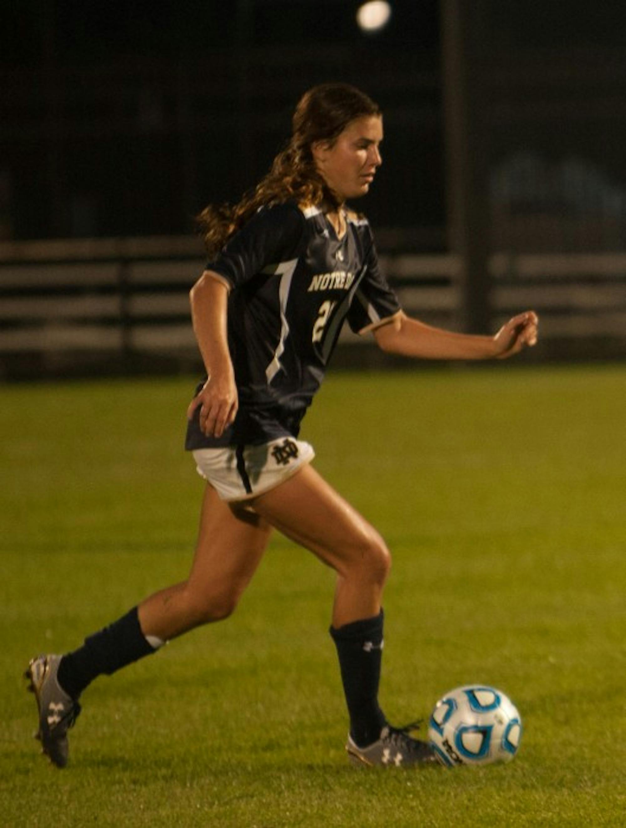 Sophomore midfielder Taylor Klawunder dribbles upfield in a 2-1 loss against Texas Tech on August 29 at Alumni Field. Klawunder has 2 goals this season.