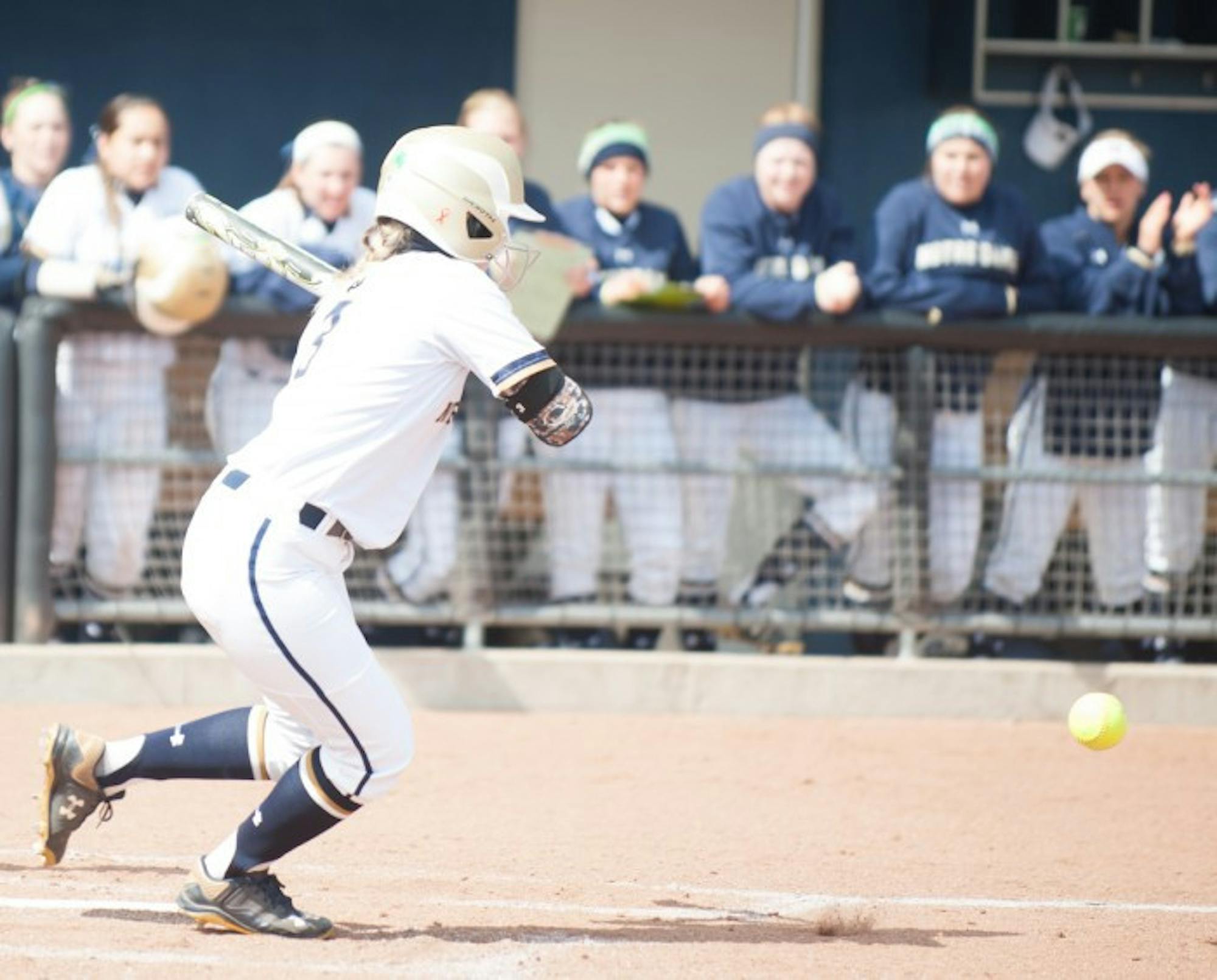 Irish senior outfielder Emilee Koerner swings at a pitch in Notre Dame’s 13-0 win over Georgia Tech on March 21.