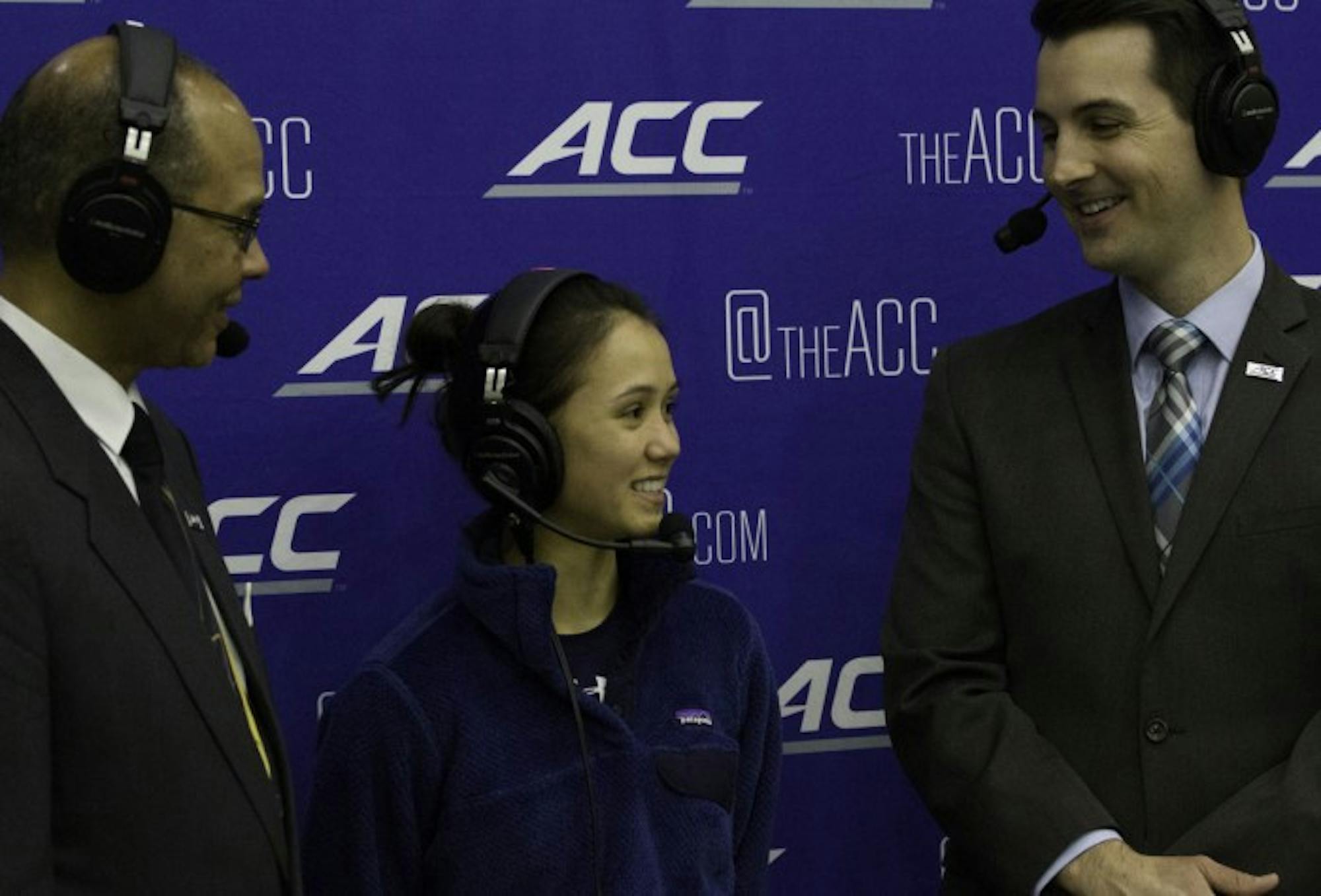 Notre Dame senior fencer Lee Kiefer is interviewed at the ACC Championships at Castellan Family Fencing Center on Feb. 28, 2016.