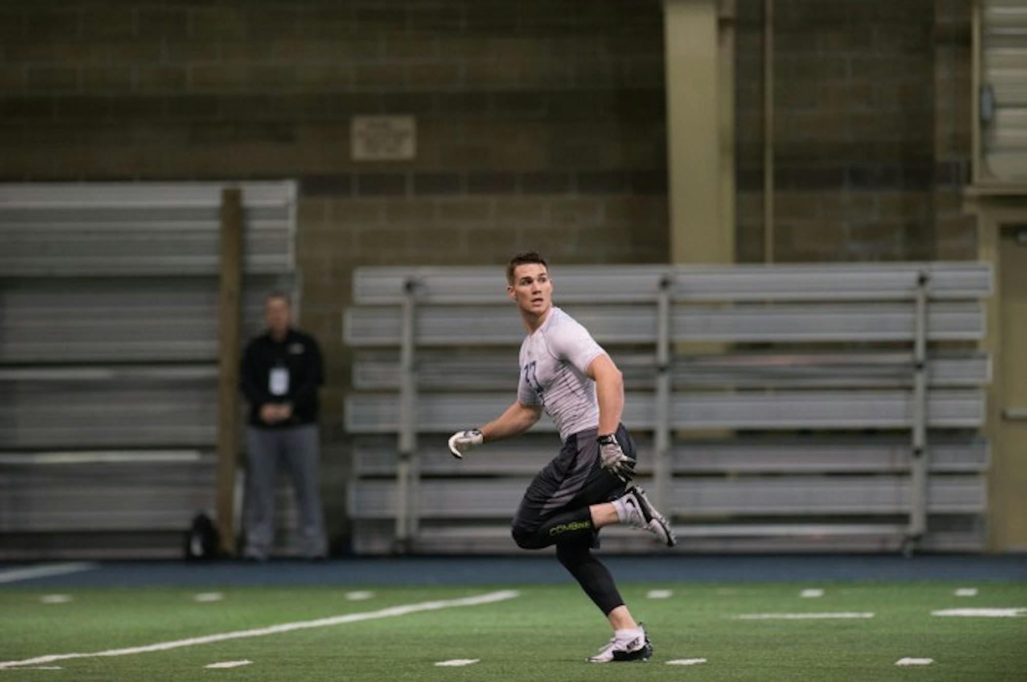 Former Irish running back Cam McDaniel looks for a pass at Notre Dame's Pro Day at Loftus Sports Center on March 31.