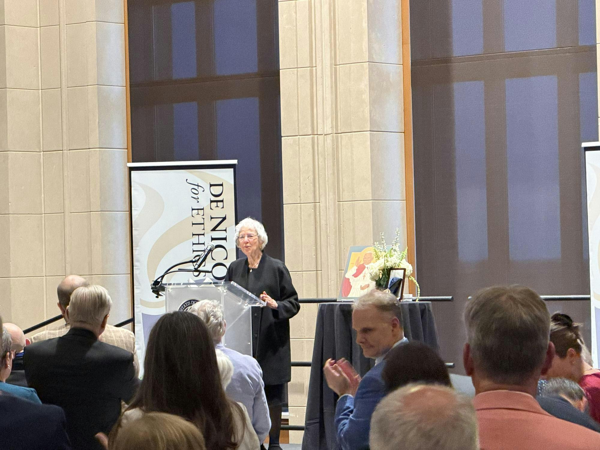 Mary Louise Solomon provides a speech on her late husband
