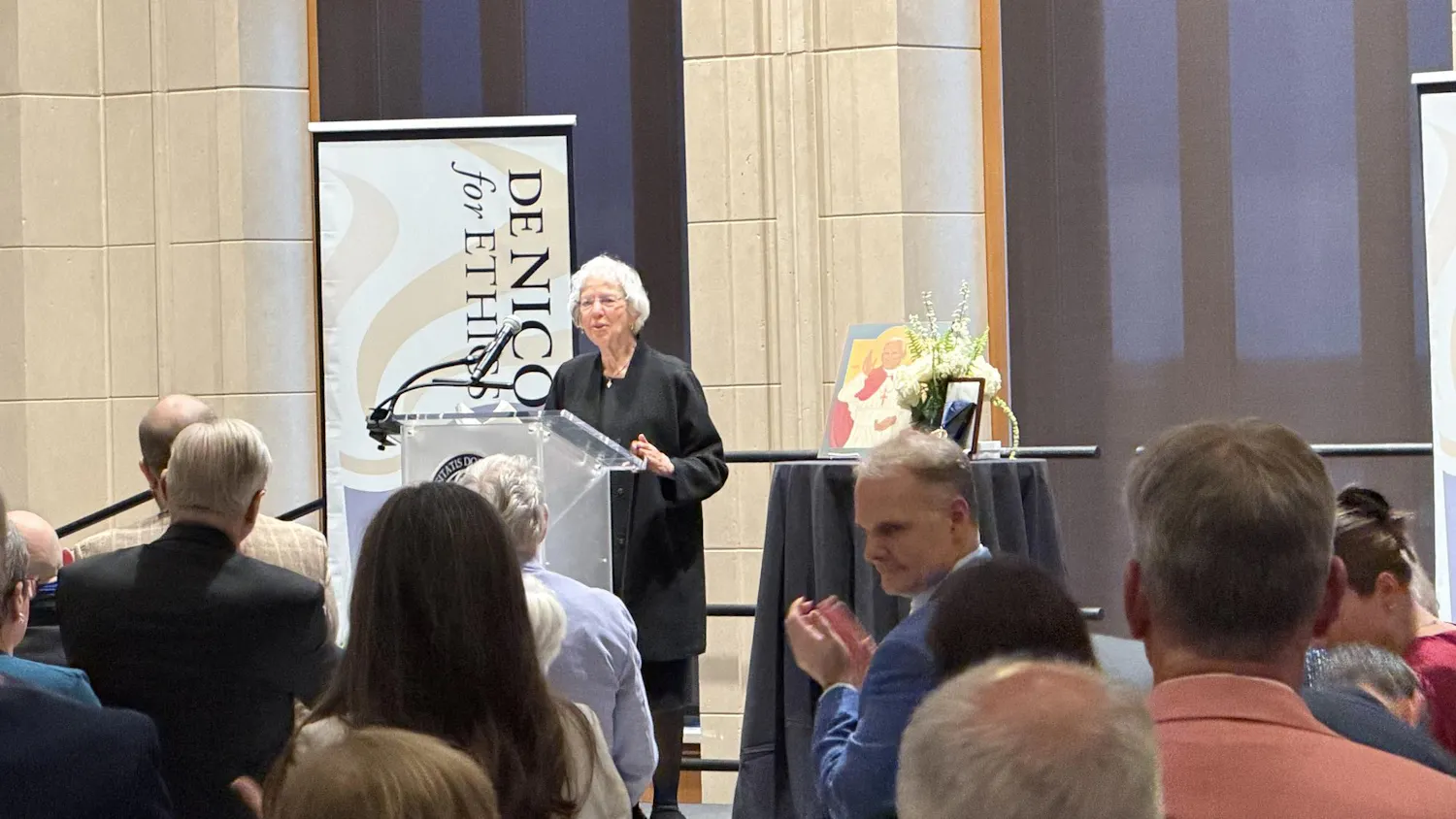 Mary Louise Solomon provides a speech on her late husband