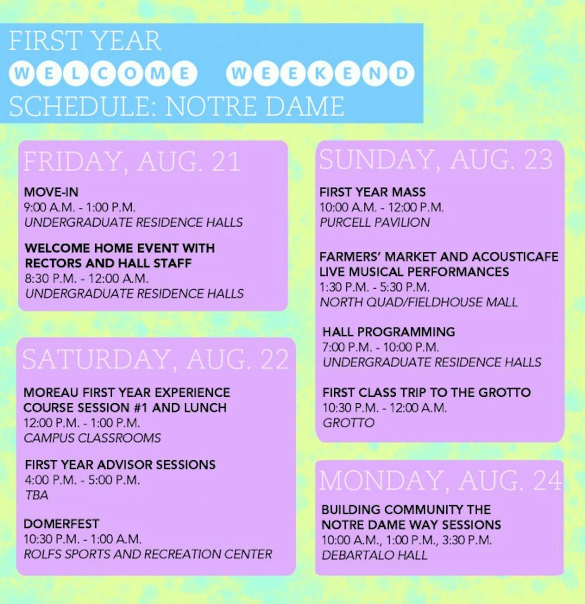 Welcome Weekend Schedule