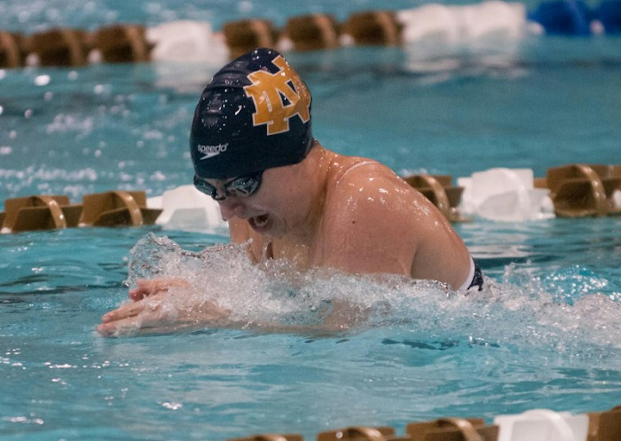 Freshman Danielle Margheret swims breaststroke in the 400-yard medley relay at the Dennis Stark Relays on Oct. 11, 2013. Margheret took sixth place in the 200-yard breaststroke Saturday against Louisville.