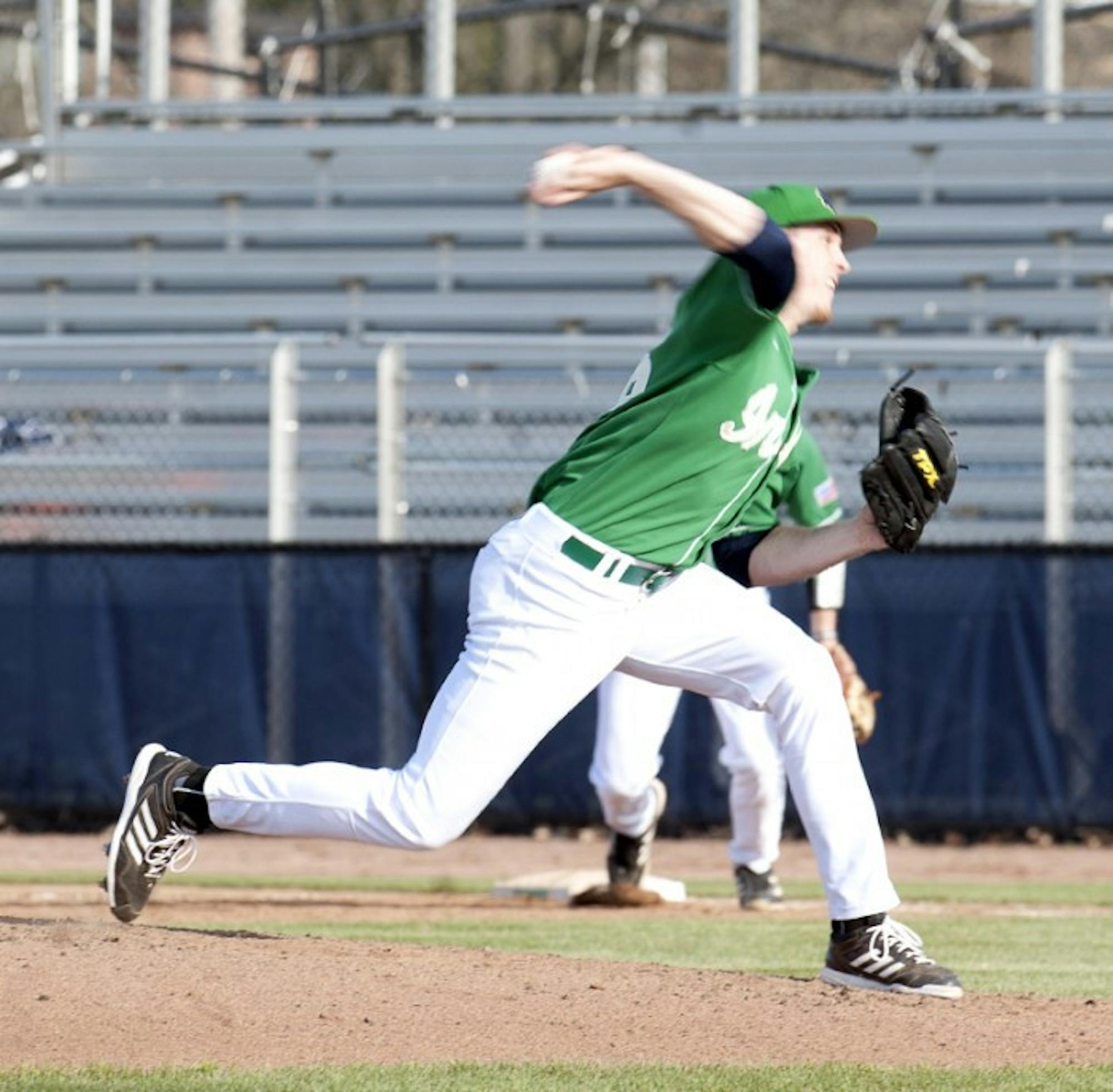 Irish senior pitcher Pat Connaughton releases a pitch during Notre Dame's 12-2 win over Connecticut on April 26, 2013.