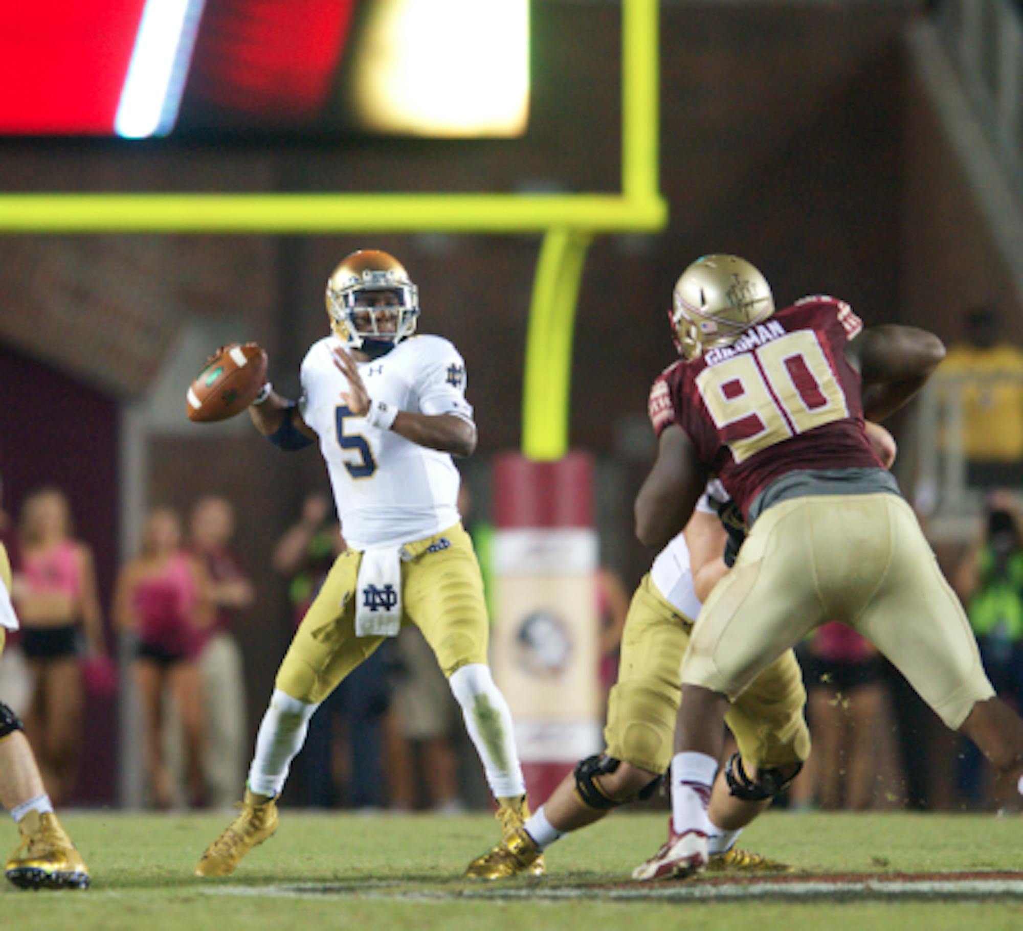 Golson throws against Florida State on Oct. 18 in Tallahassee, Florida.