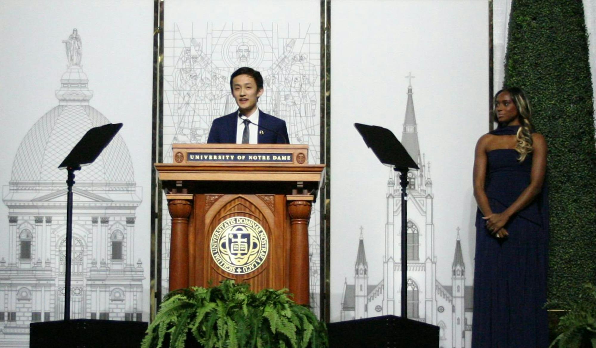 JPW committee co-chairs speak during the president's dinner