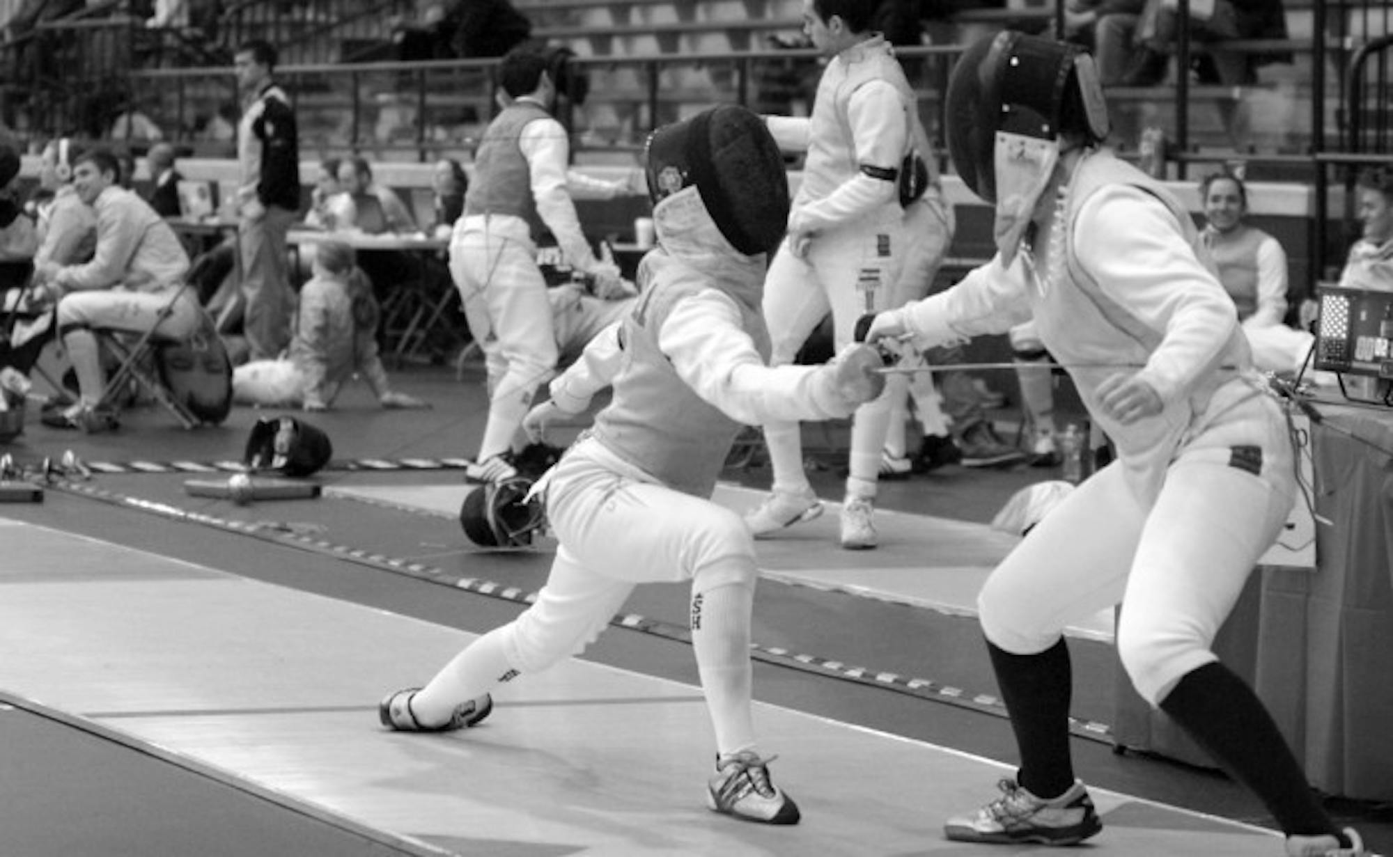 Notre Dame junior foil Sarah Followill lunges during the Decicco Duals in February at the Castellan Family Fencing Center.