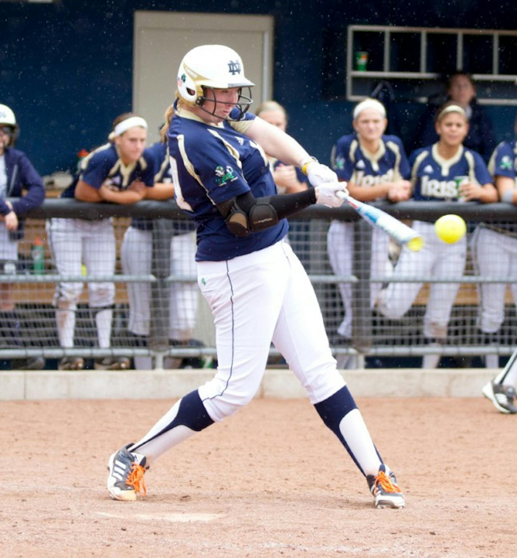 Irish infielder Laura Winter connects with a pitch against Illinois State during the fall season Sept. 15.