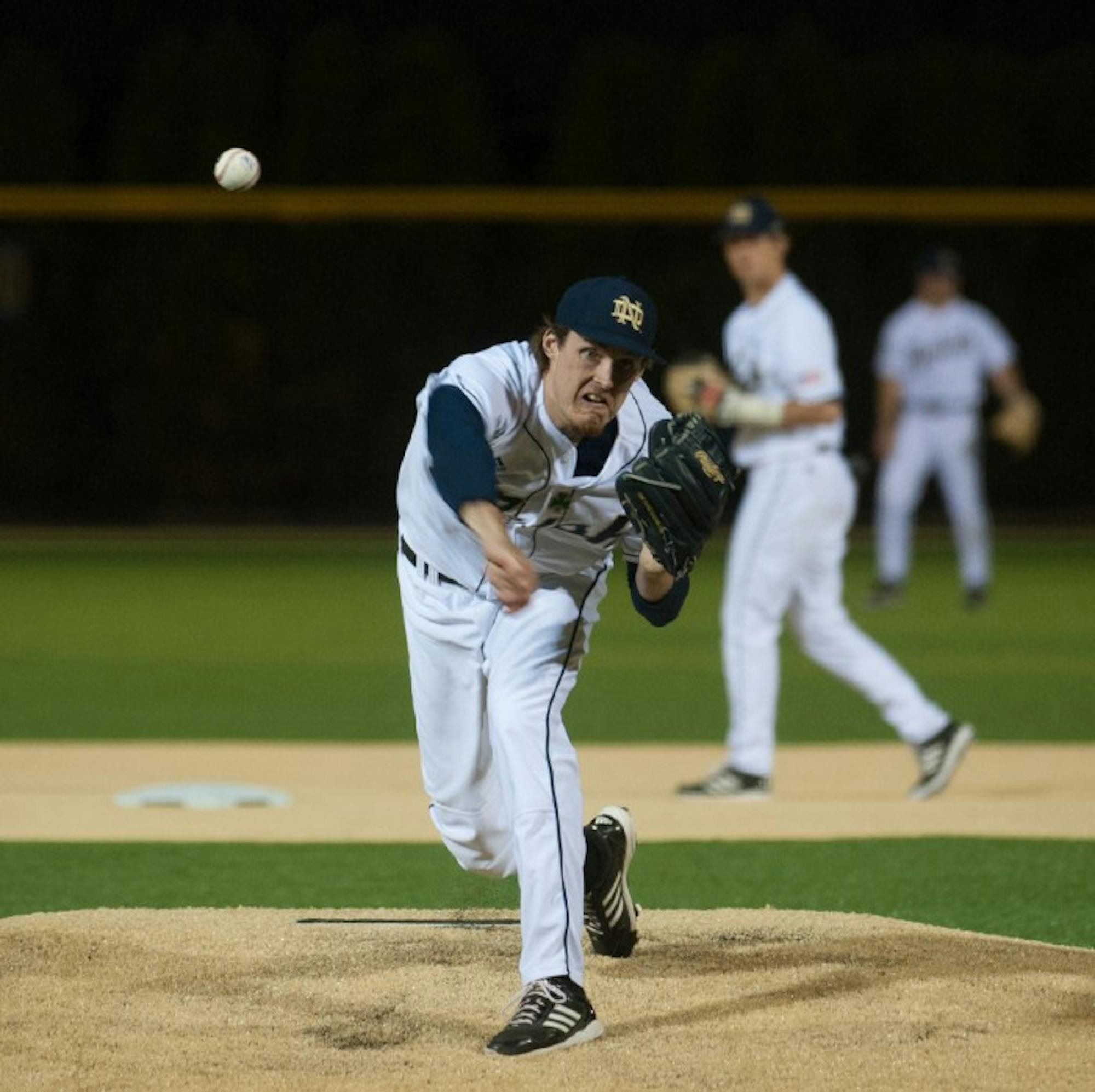 Irish senior Pat Connaughton delivers a pitch during a win 2-1 win over Clemson on May 9, 2014. He went eight innings giving up one run on three hits.