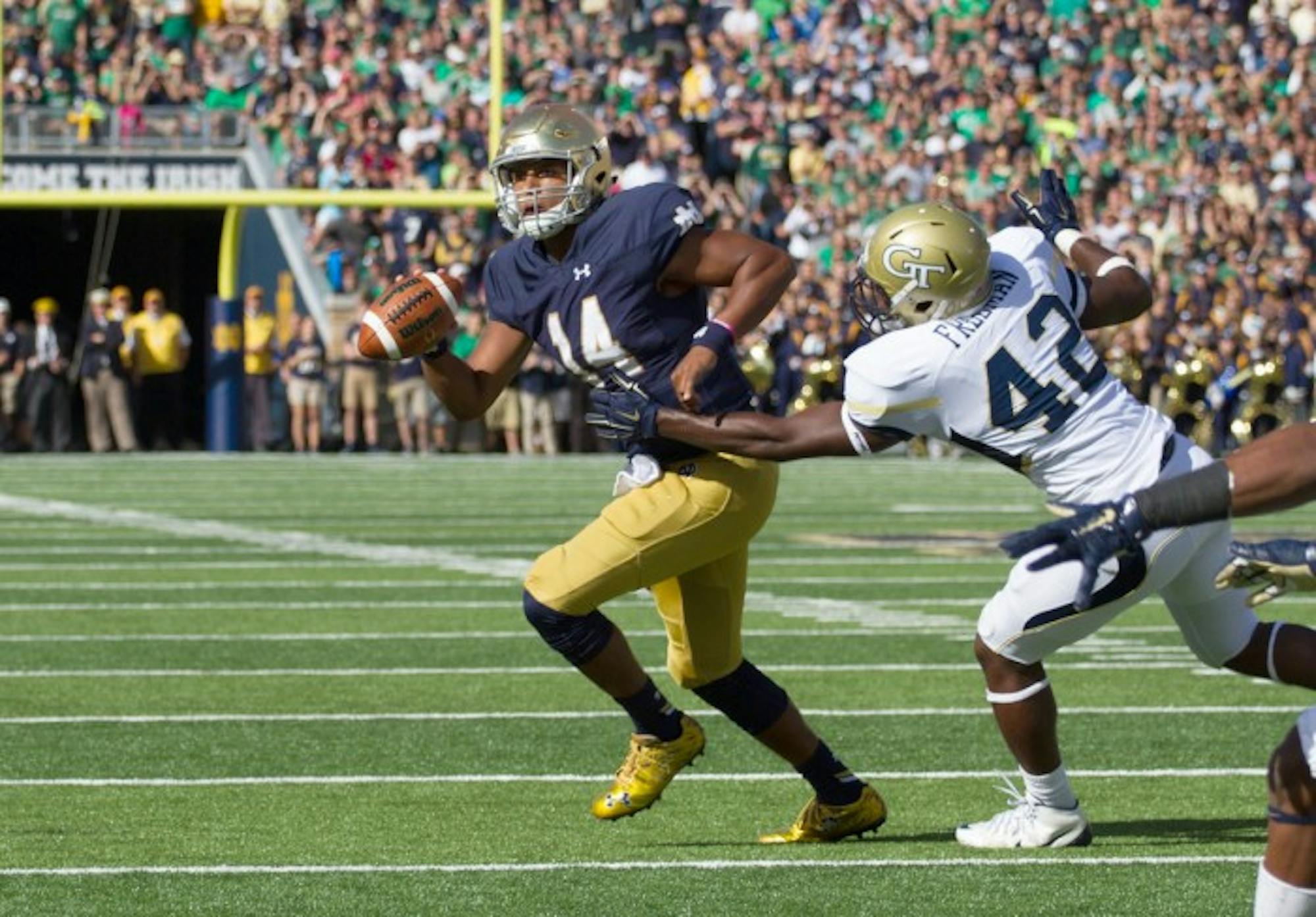 Sophomore quarterback DeShone Kizer took the reins from Malik Zaire in his first start for the Irish, a 30-22 victory over Georgia Tech.