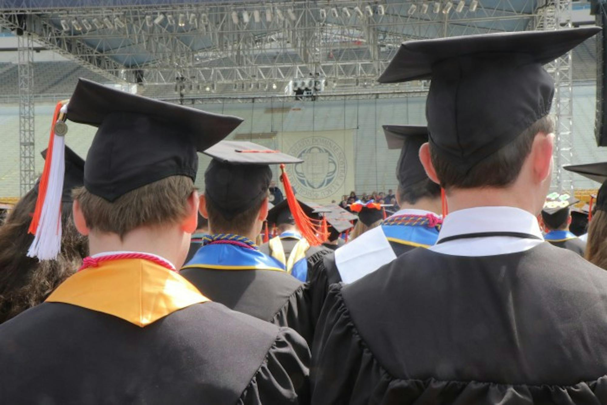 Students sit through the 2017 Commencement ceremony. While the walkout drew national attention, most students and family members did not participate.
