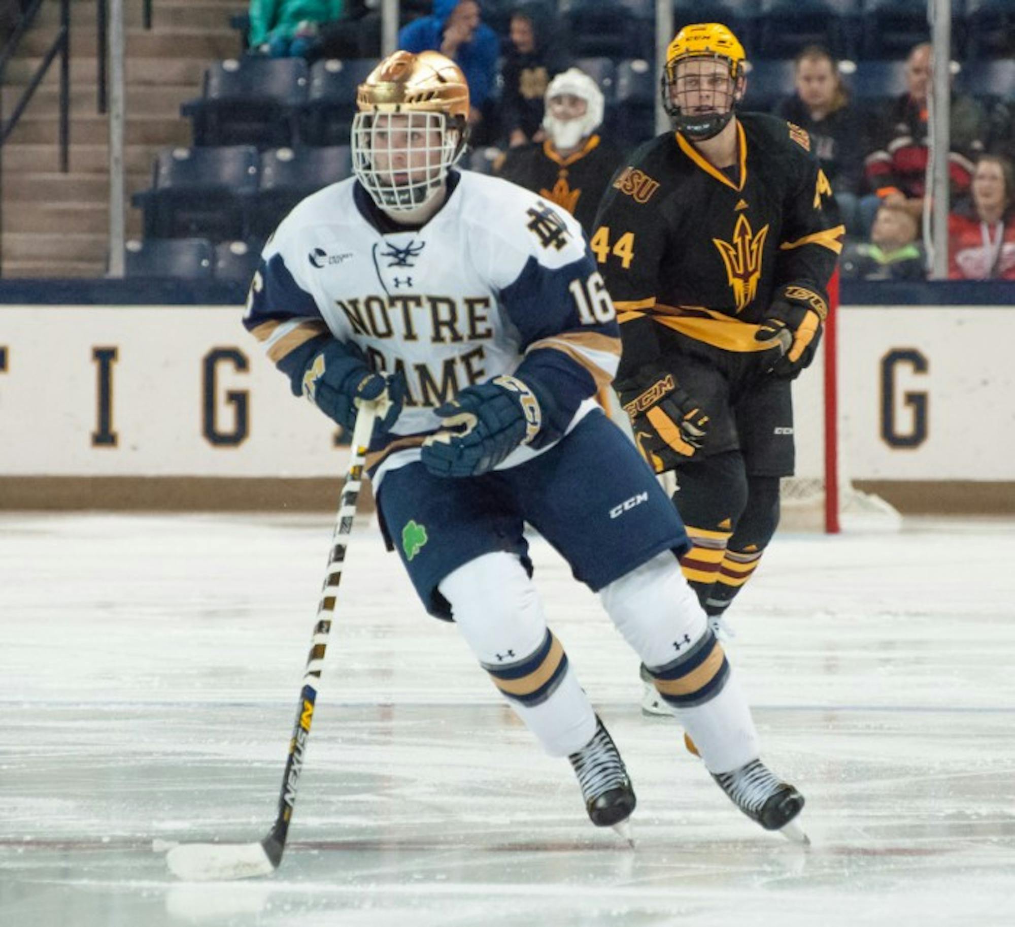 Irish junior forward Connor Hurley skates up the ice in Notre Dame's 4-2 victory over Arizona State.