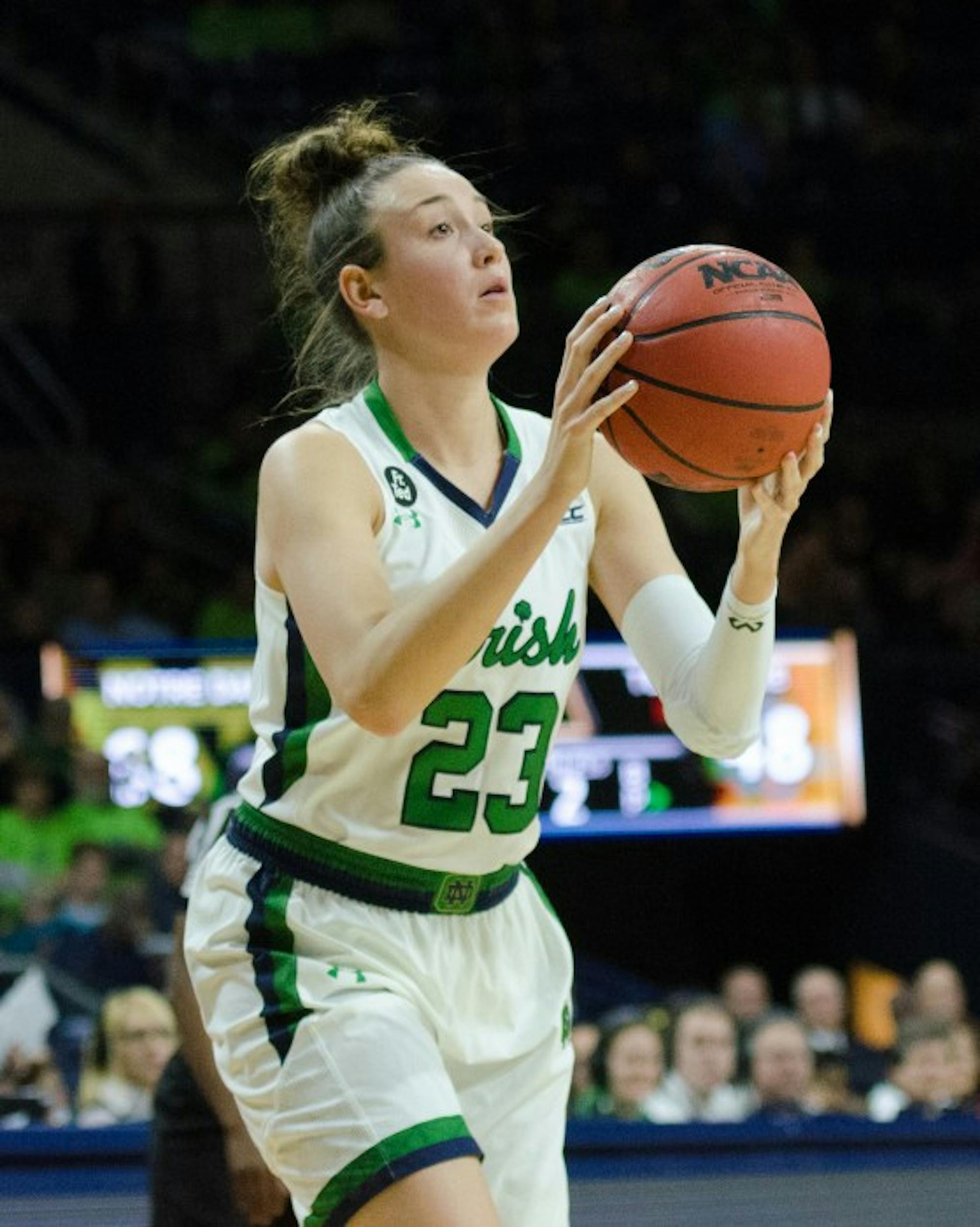 Senior guard Michaela Mabrey shoots during an Irish 79-66 victory over Tennessee on Monday at Purcell Pavilion.