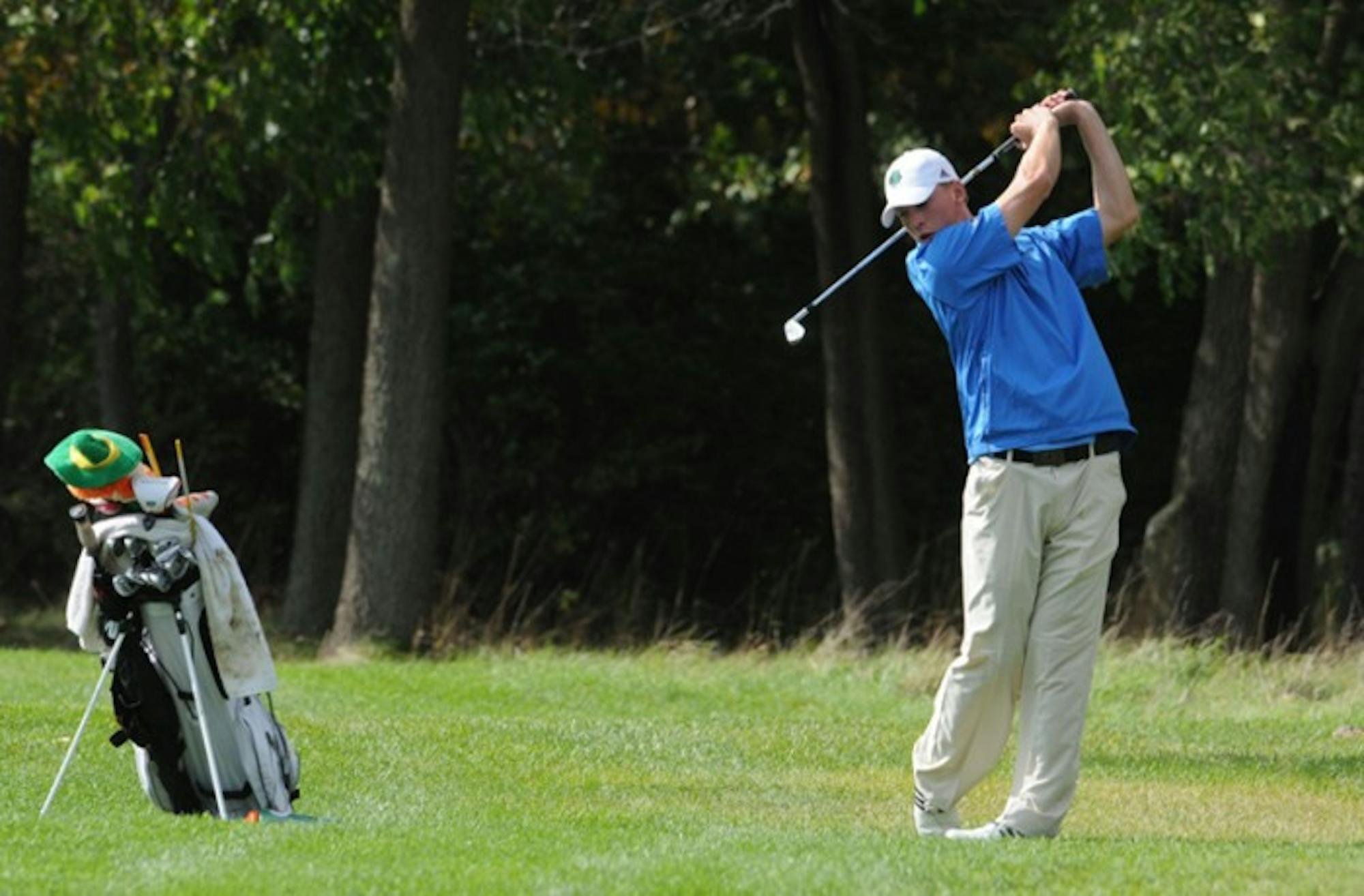 Junior Patrick Grahek tees off at the Fighting Irish Gridiron Golf Classic on Sept. 26, 2011 at the Warren Golf Course.