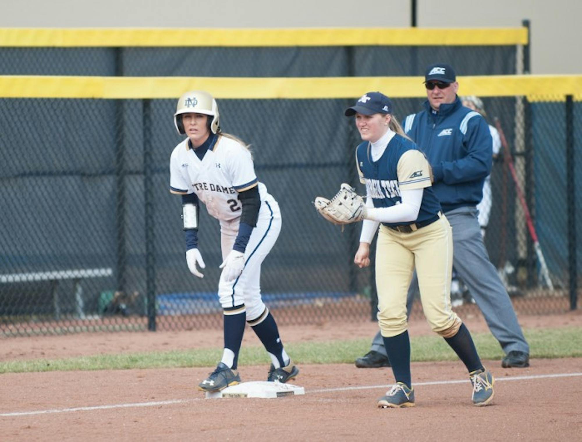 Irish sophomore outfielder Karley Wester waits on a pitch during a win against Georgia Tech on March 21 at Melissa Cook Stadium.