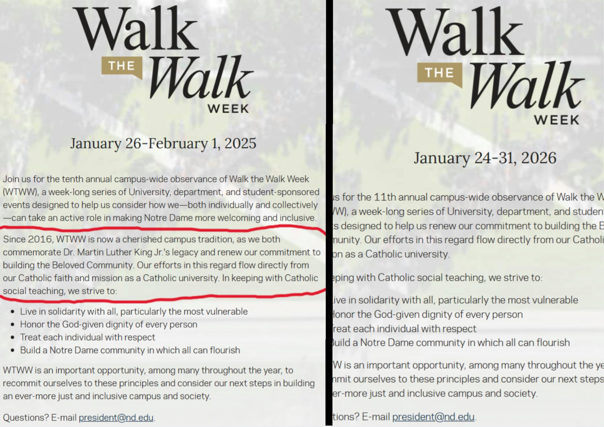 Walk the Walk Week's website no longer mentions MLK day in description