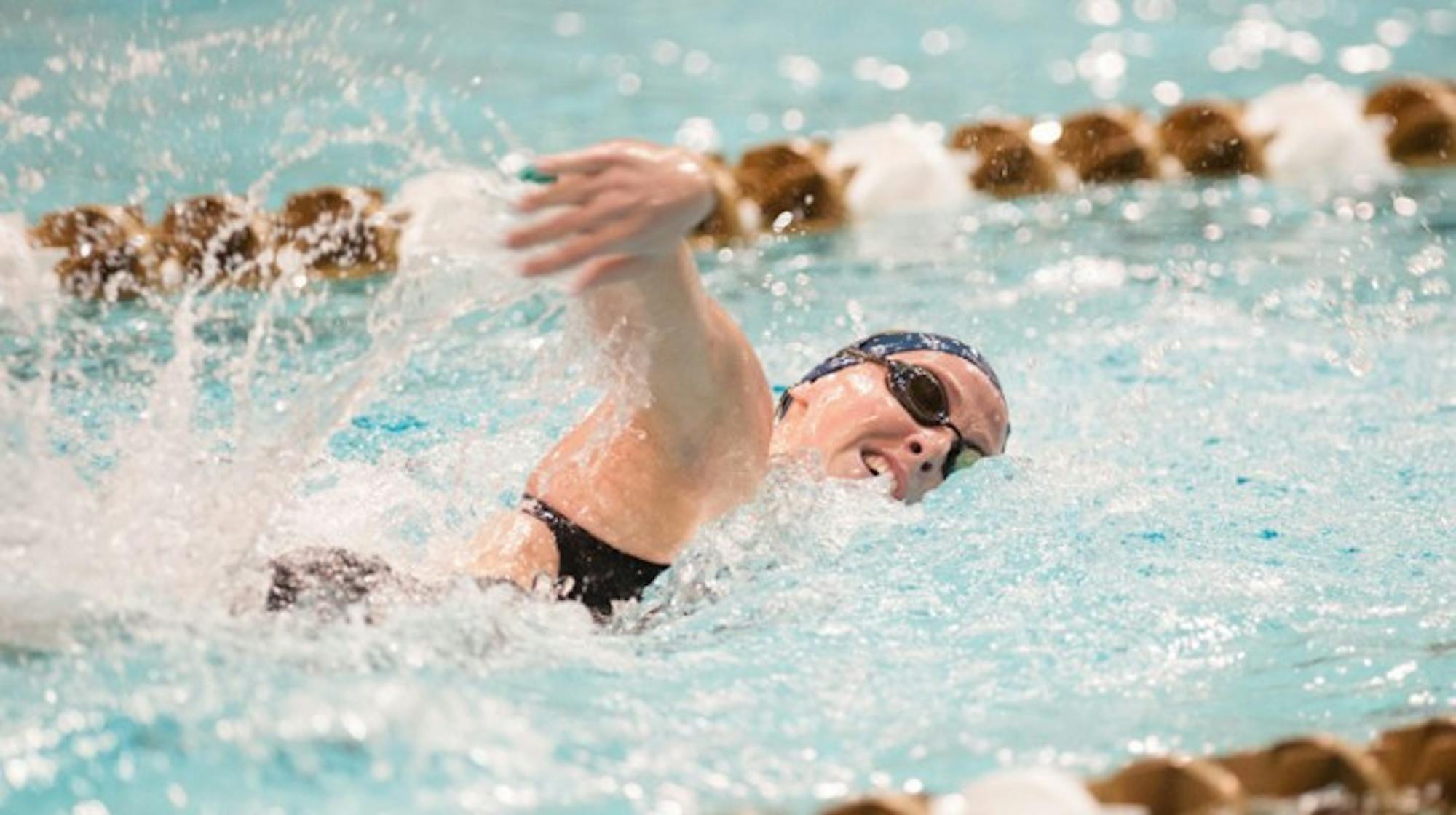 Irish junior Bridget Casey competes in the Shamrock Invitational on Jan. 31 in the Rolfs Aquatic Center. Last year, Casey competed in the NCAA championship meet in the 200-yard butterfly. This year, she is looking to return in that event while she seeks to compete in the 400-yard IM as well.