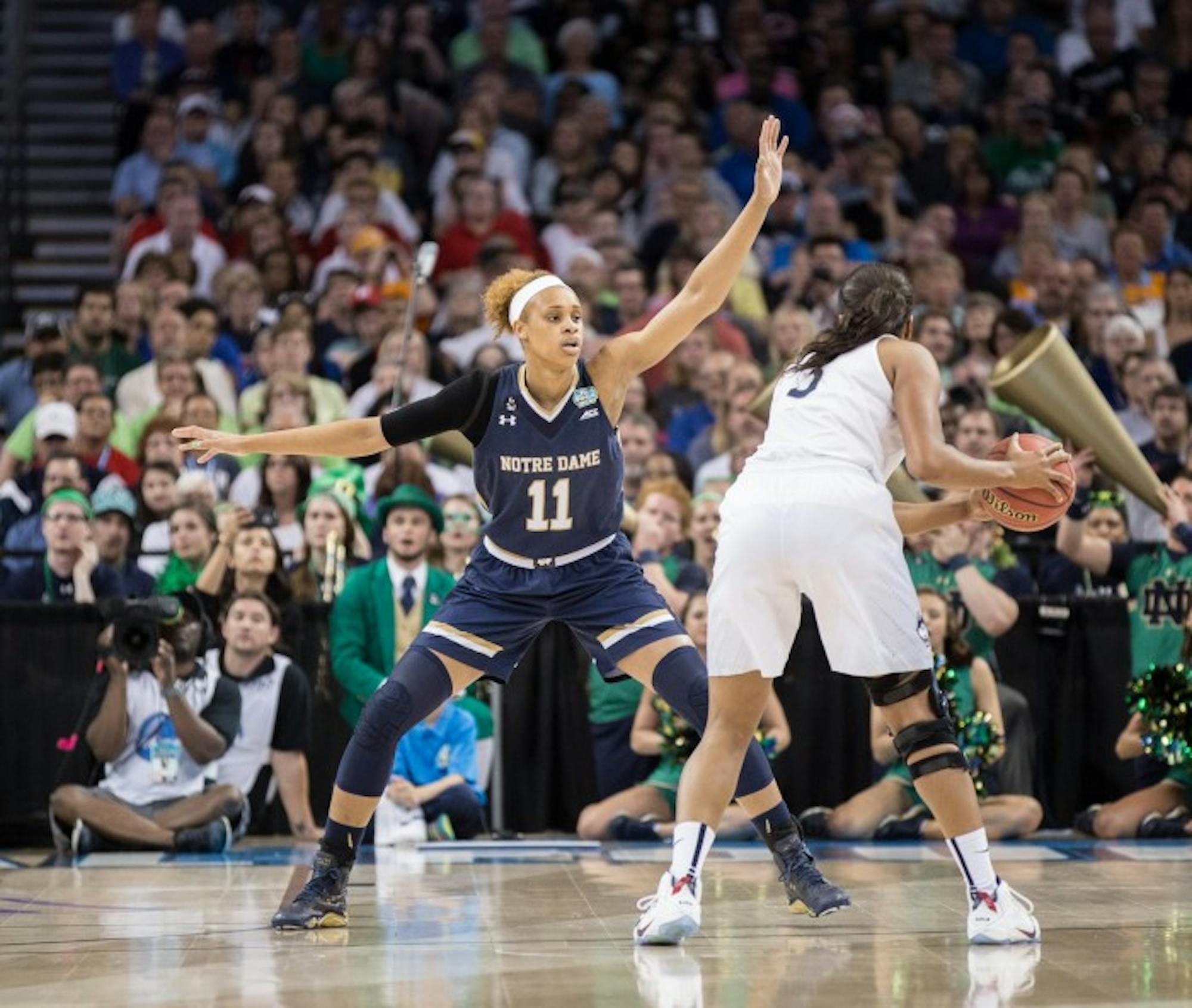 Freshman forward Brianna Turner plays defense during the 63-53 loss to Connecticut on Tuesday night in Tampa.