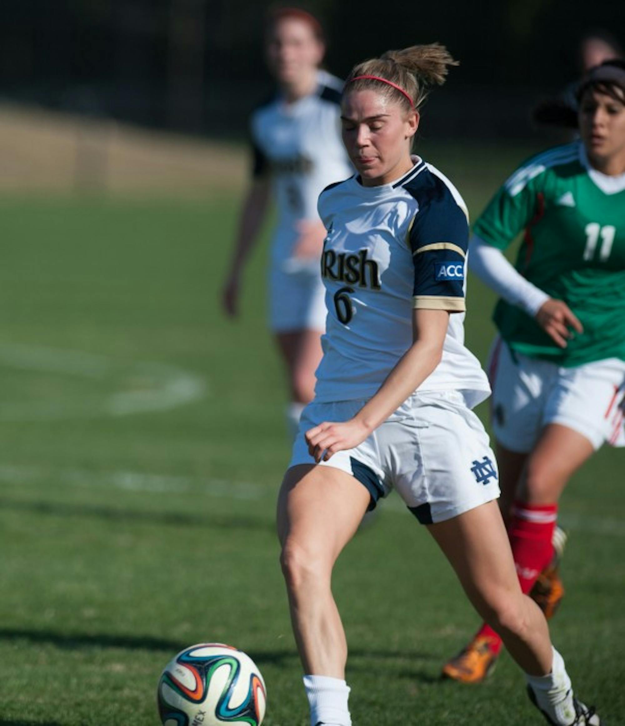 Irish junior Anna Maria Gilbertson takes a touch during a game against Mexico’s U-20 National Team on Apr. 25, 2014 at Alumni Stadium. Gilbertson has ten goals to her name during her Notre Dame career.