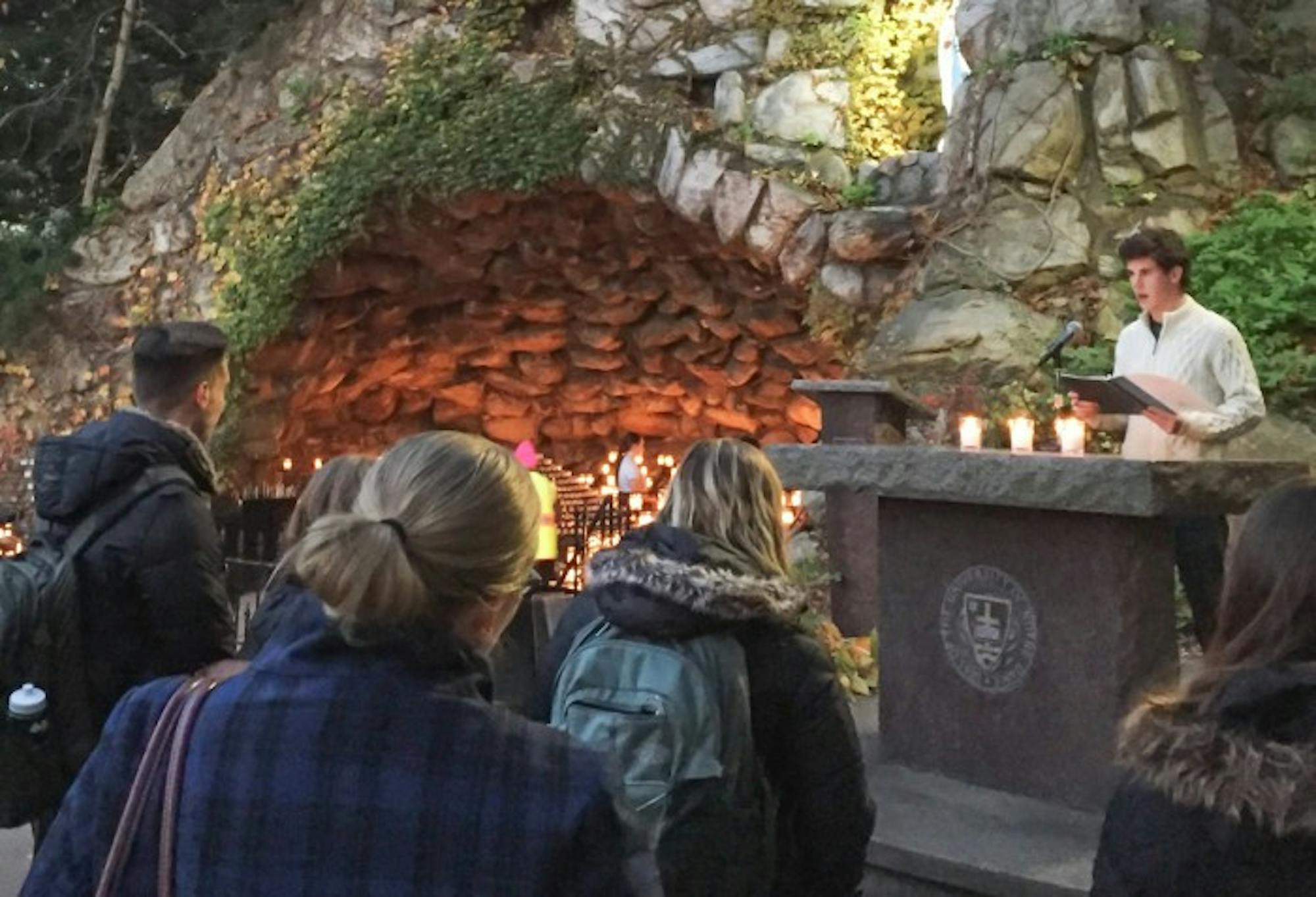 Students congregated at the Grotto on Nov. 22 for a prayer service to end sexual violence. The service was held in response to an email students received on Nov. 18 reporting a sexual assault.
