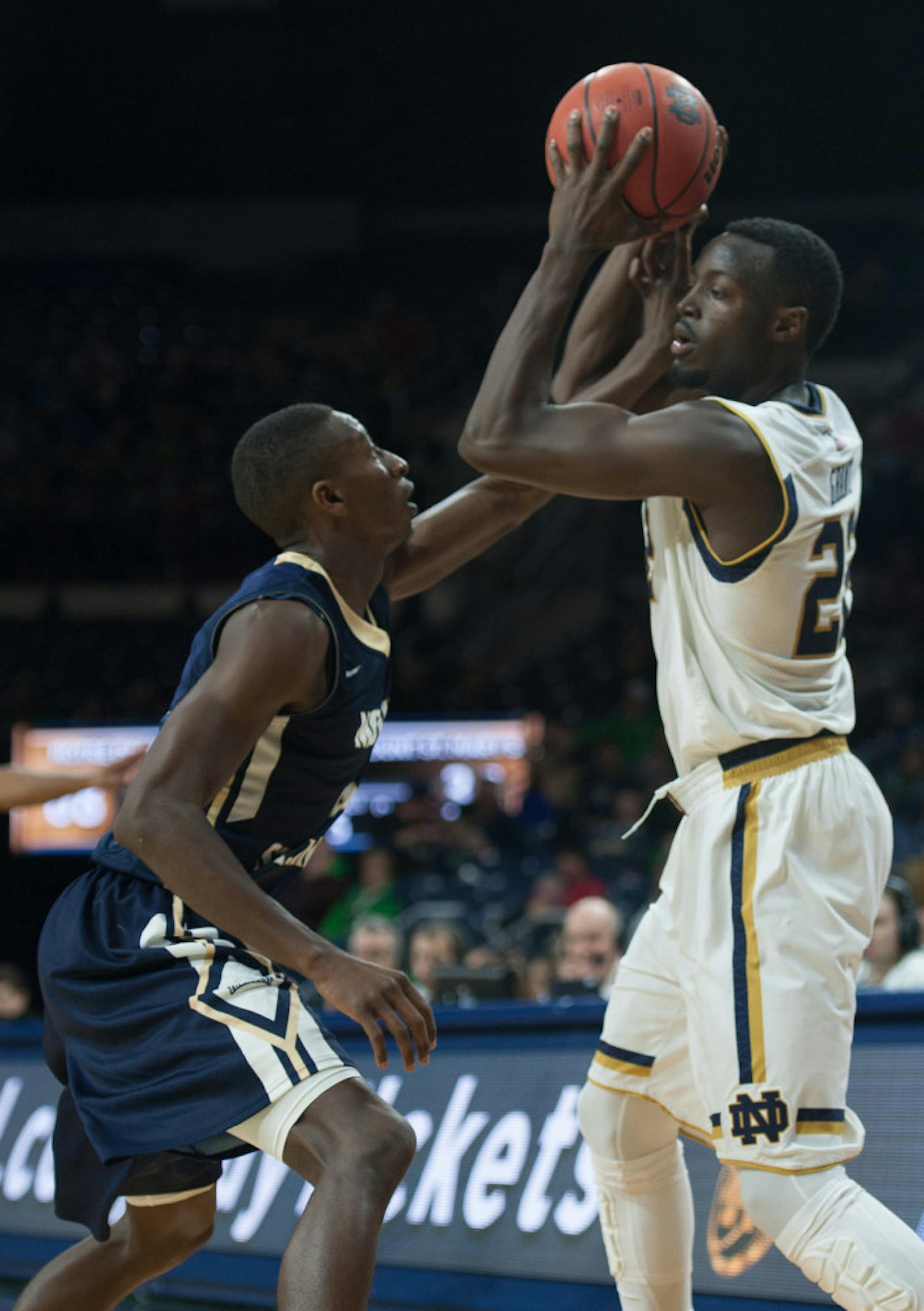 Irish senior guard Jerian Grant protects the ball during Notre Dame’s 93-67 victory over Mount St. Mary’s on Dec. 9.