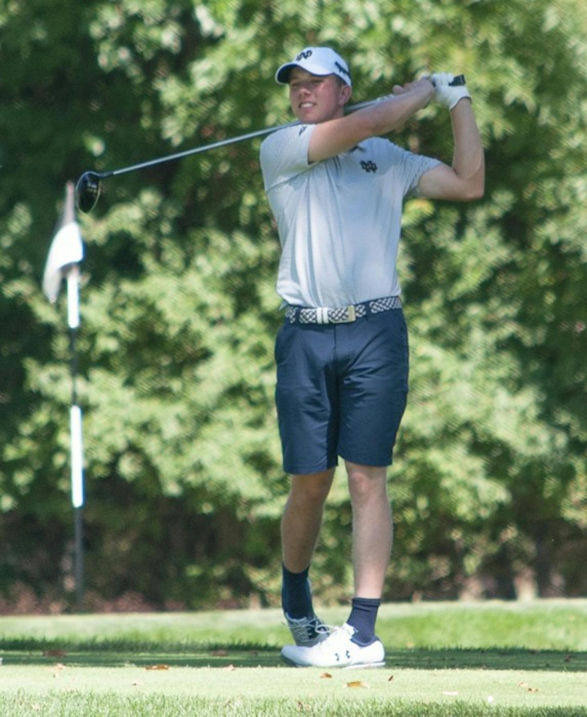 Irish sophomore Kevin Conners tees off during the Notre Dame Kickoff Challenge on Sept. 3 at Warren Golf Course.