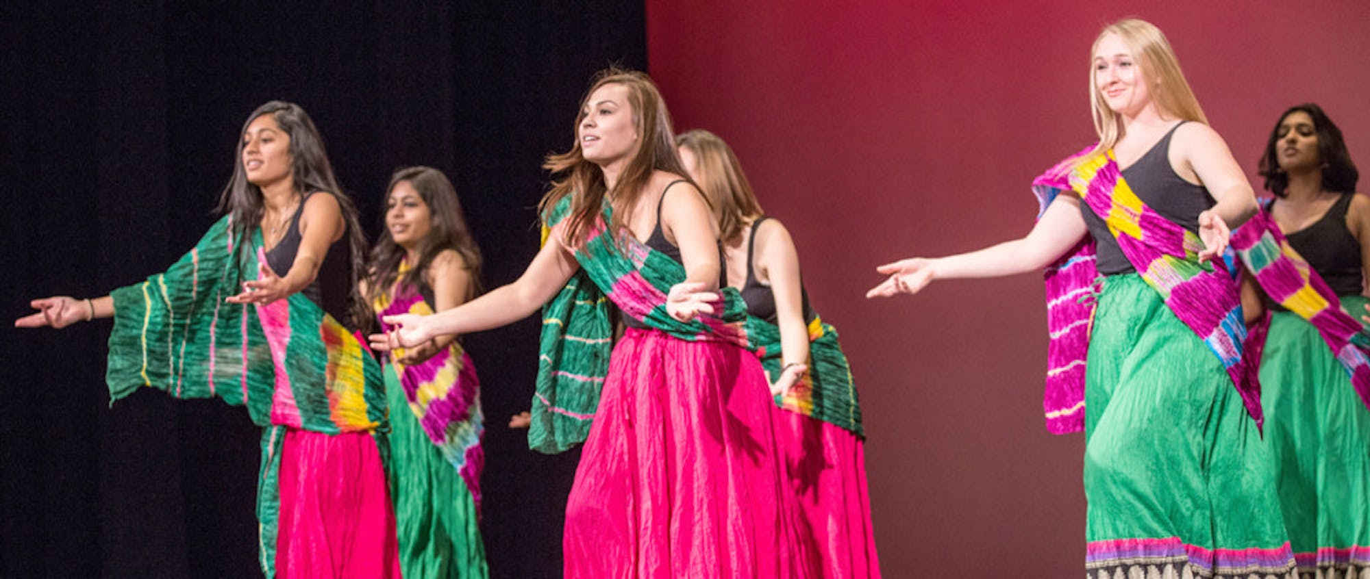 The Indian Association of Notre Dame performs a Bollywood dance at Thursday night’s rehearsal for this weekend’s Asian Allure shows.