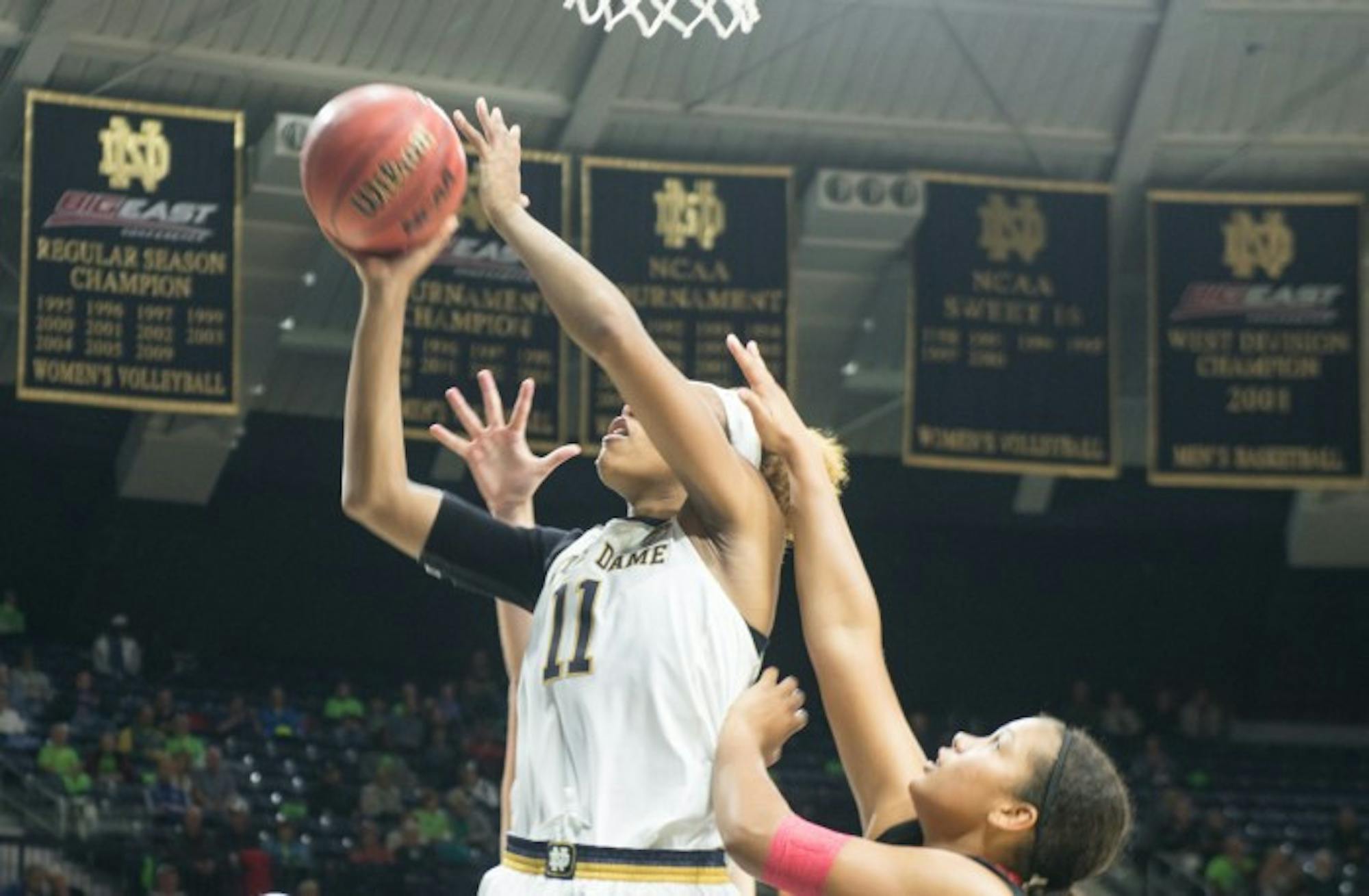 Irish junior forward Brianna Turner goes up for a layup during Notre Dame's 129-50 victory over Roberts Wesleyan on Nov. 4 at Purcell Pavilion.