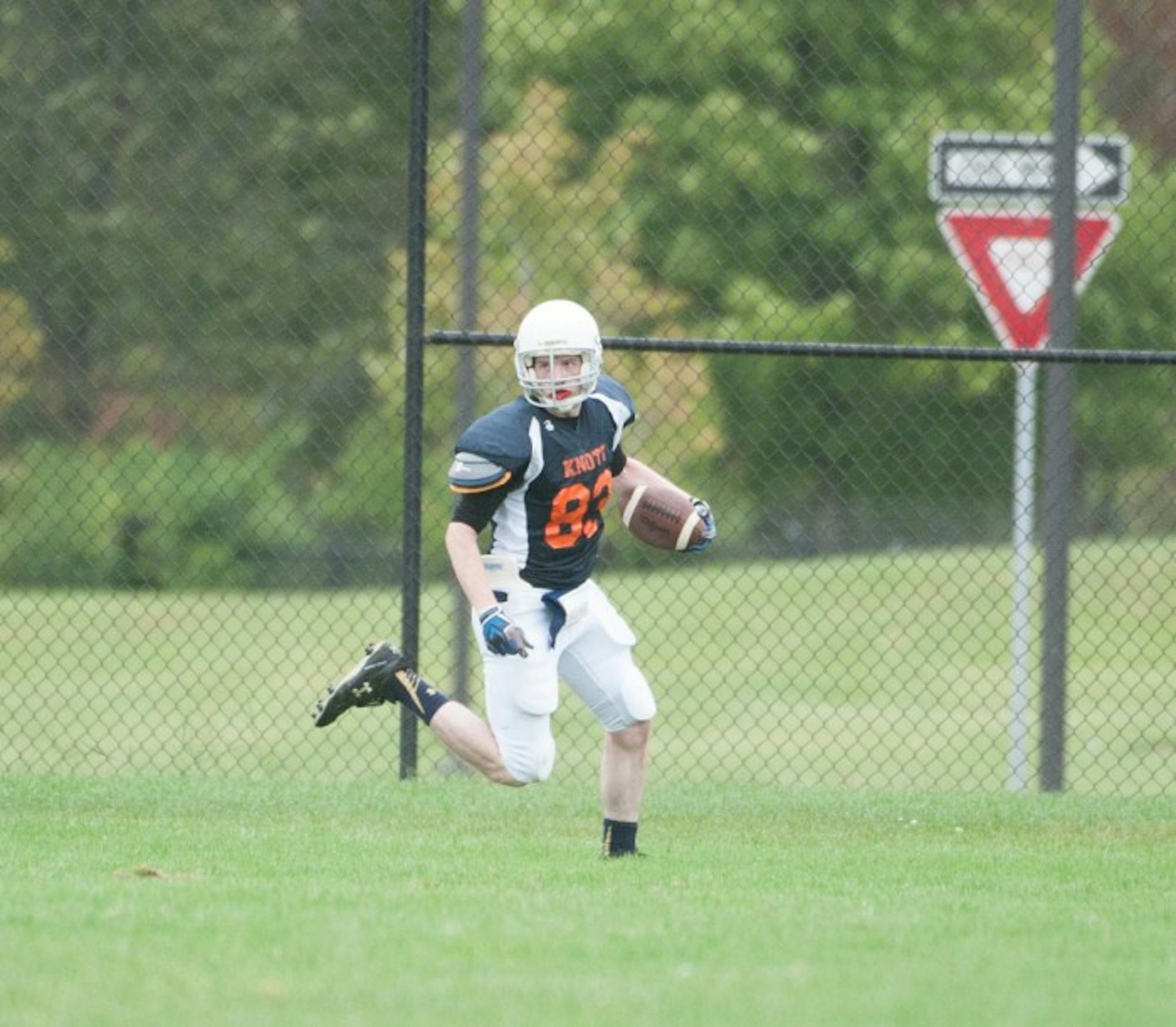 Knott sophomore David Kelly celebrates a touchdown reception during a 28-25 victory over Duncan on Sept. 27 at Riehle Fields. Knott is 1-1 on the season and faces Morrissey this Sunday at 2:15 p.m. at Riehle Fields.