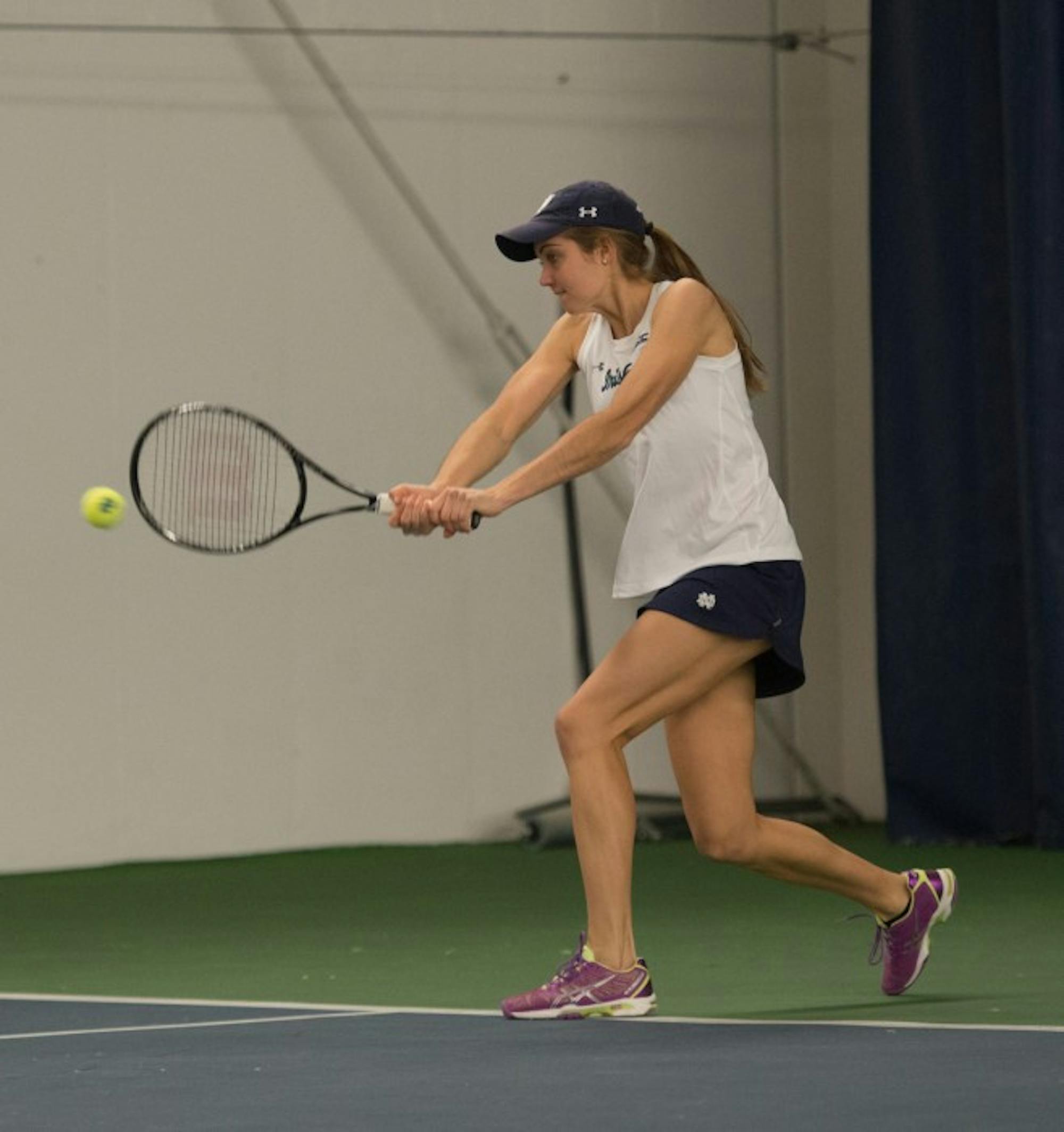 Sophomore Mary Closs returns a shot during Notre Dame’s 6-1 loss to No. 8 Stanford at Eck Tennis Pavilion on Feb. 6.