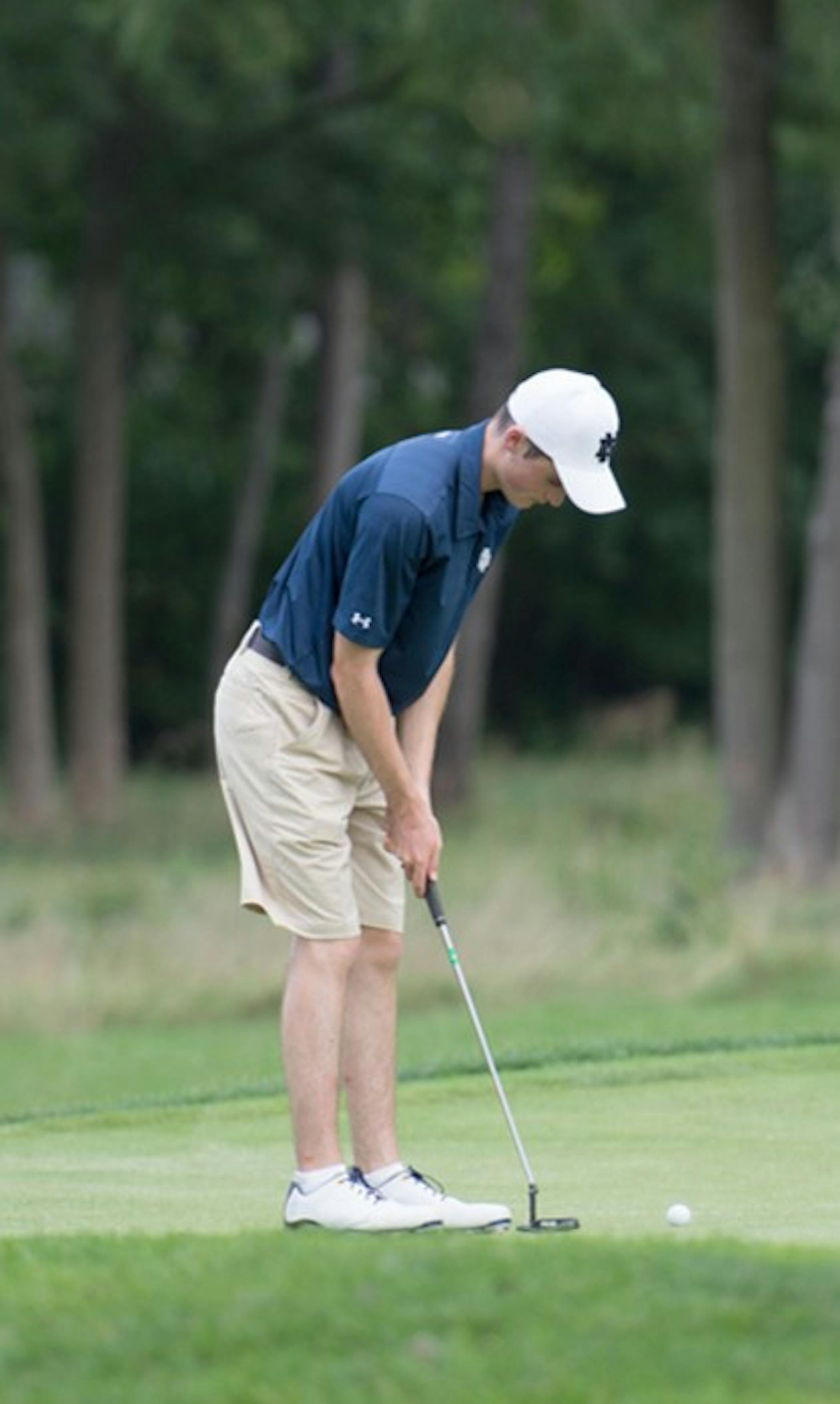 Irish sophomore Liam Cox follows through on a putt in the Notre Dame Kickoff Classic on Aug. 31 at Warren Golf Course.