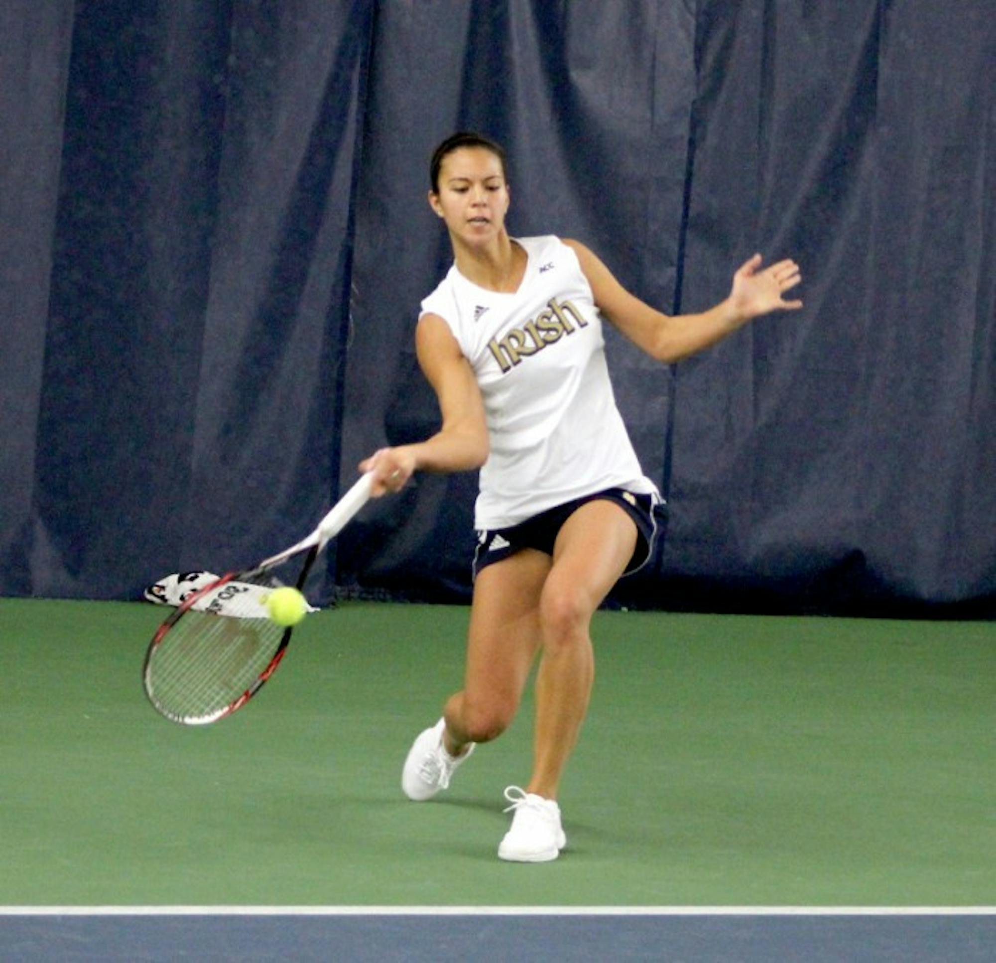 Irish senior Britney Sanders connects on a shot during Notre Dame's  4-3 win over Indiana on Feb. 2.