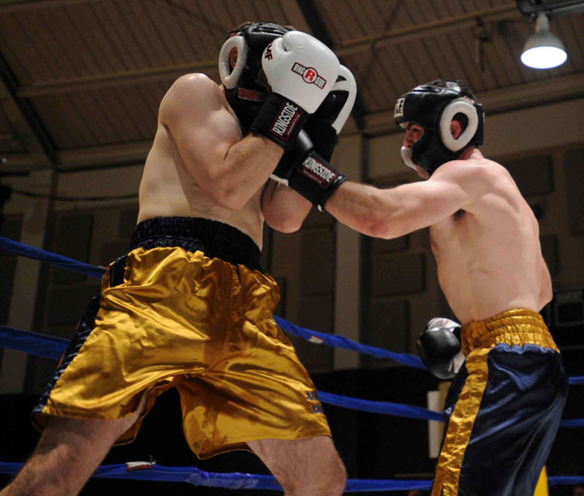 Senior Lucas Sullivan, right, fights in the 2014 Bengal Bouts at Joyce Fieldhouse on Feb. 17, 2014. Sullivan missed this year’s tournament.